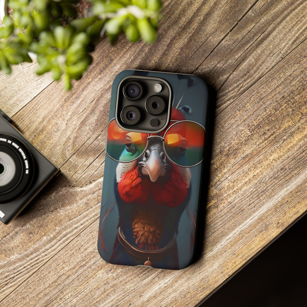Phone Cases, Bright Exotic Bird in Cool Sunglasses, Protective Tough Cover, Tropical Animal Print, Unique Gift for Bird Lovers, Accessories