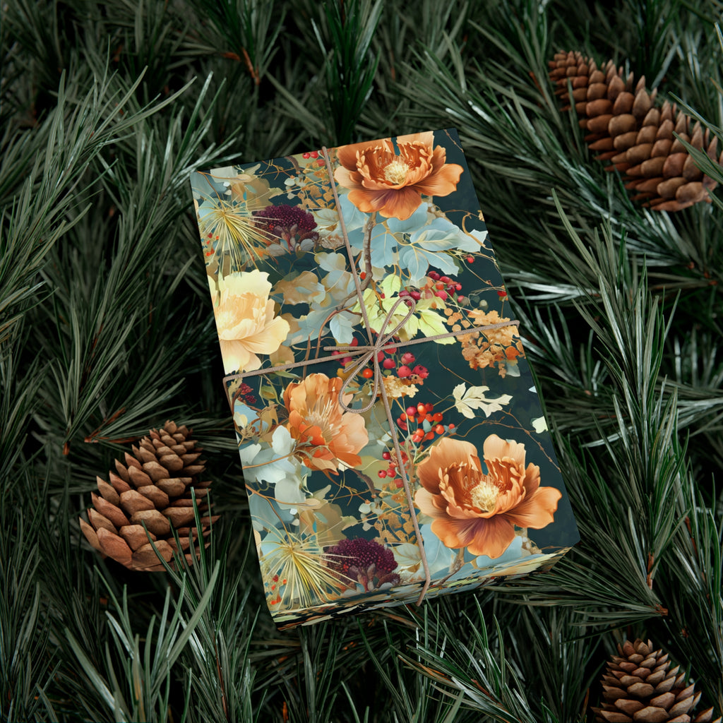 Gift Wrap Papers, Art Nouveau Floral Pattern Showcasing Vibrant Fall Colors, Wrapping Paper Roll, Holiday Gift Wrap, Gift Packaging, Craft