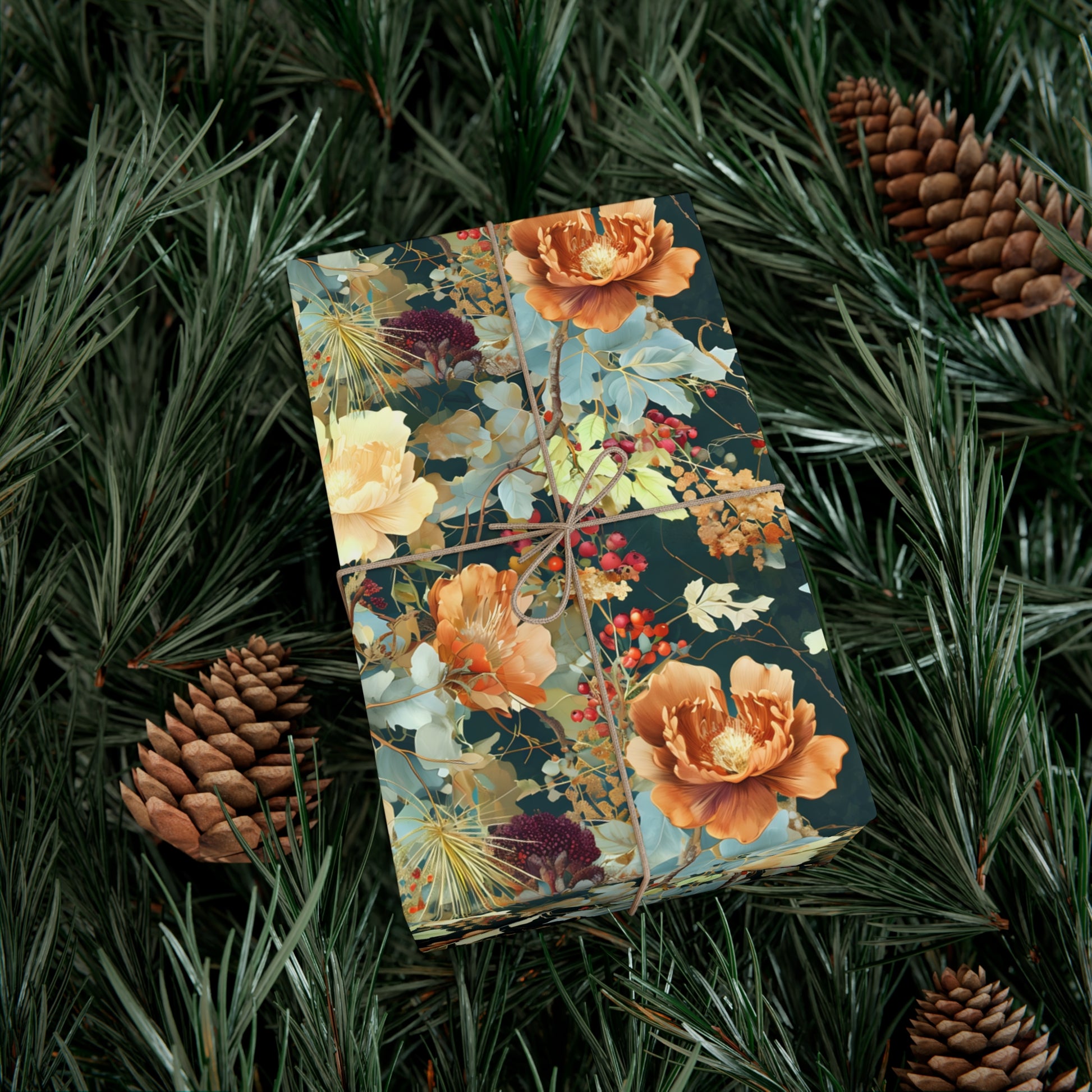 Gift Wrap Papers, Art Nouveau Floral Pattern Showcasing Vibrant Fall Colors, Wrapping Paper Roll, Holiday Gift Wrap, Gift Packaging, Craft