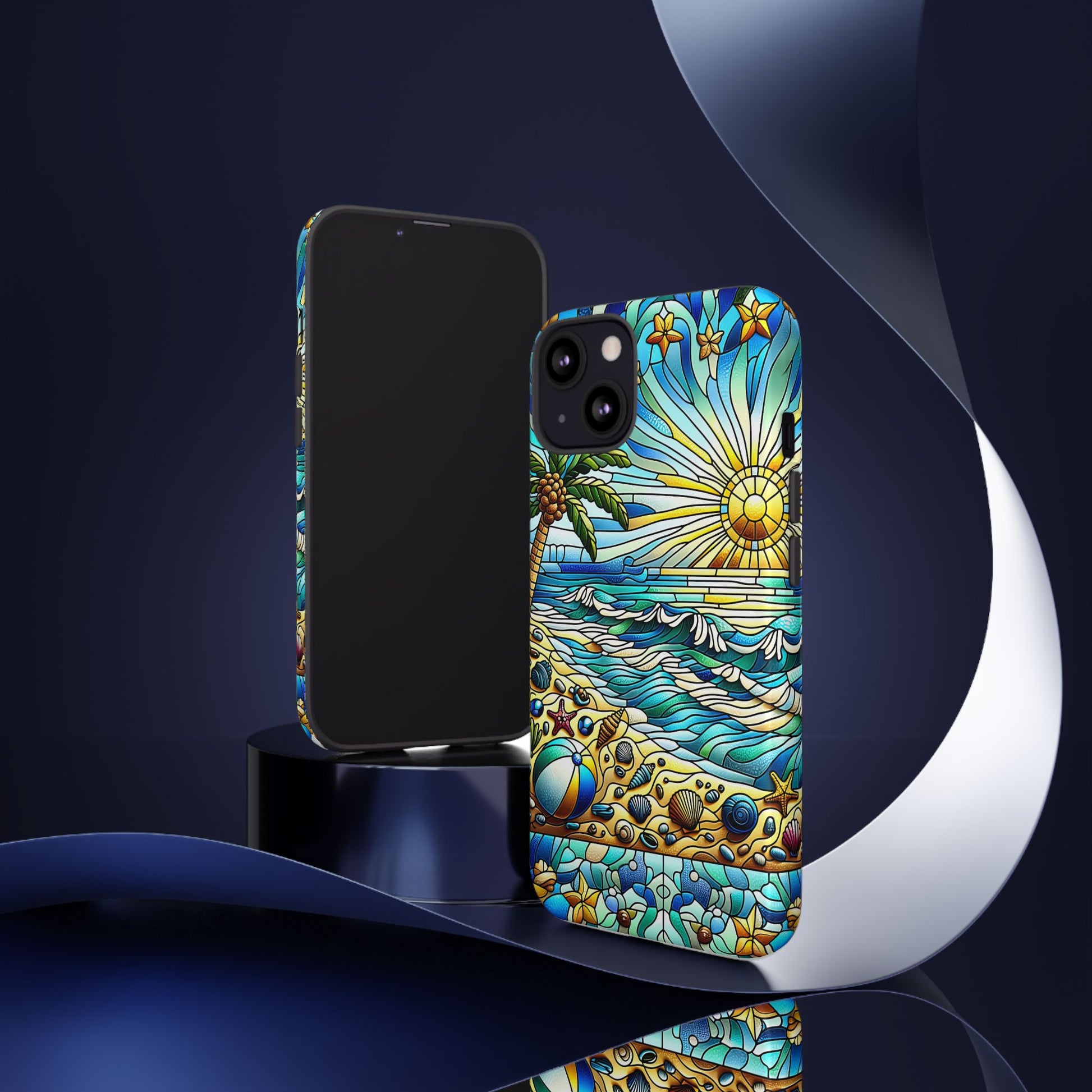 Stained Glass Tough Case, Protective Phone Case, Nature Inspired Smartphone Case, Summer Beach Play Day Phone Cover, Tough Phone Case for