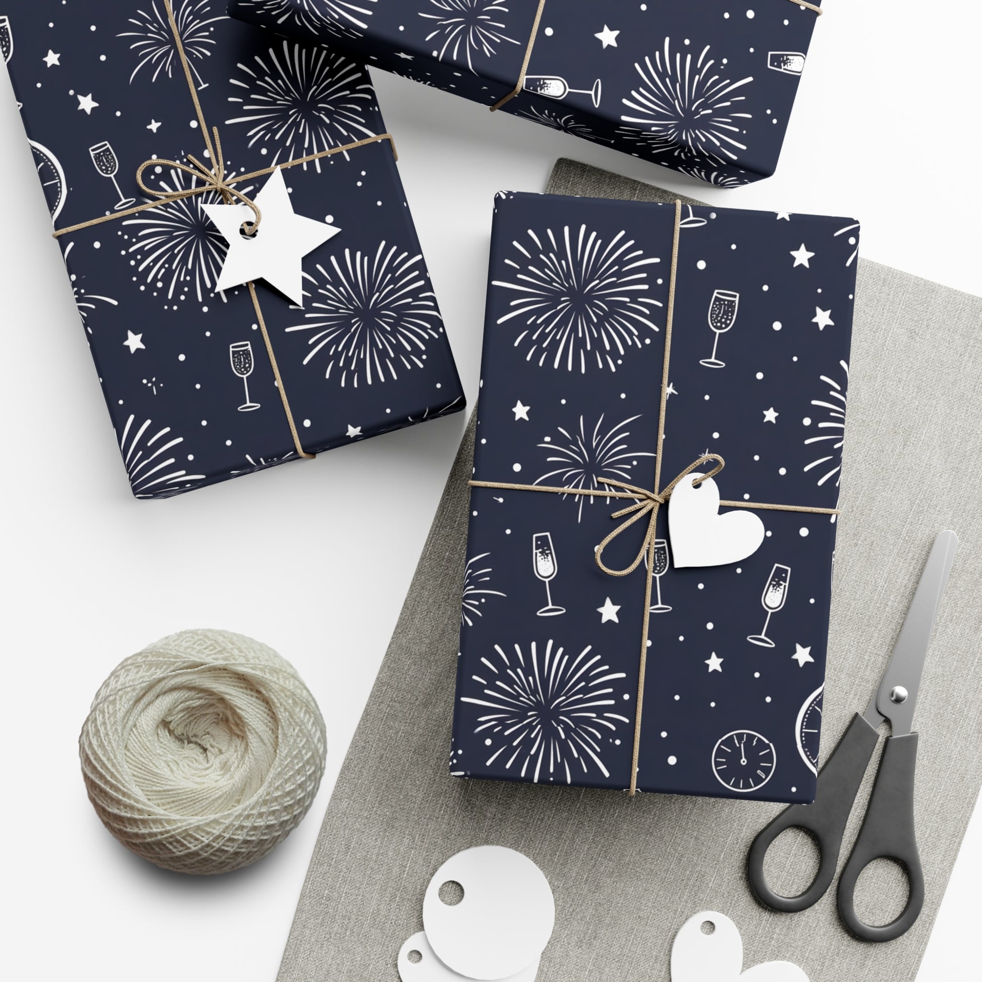 Gift Wrap Papers - New Year's Eve Celebration Pattern With Fireworks And Champagne, Holiday Gift Wrap, Wrapping Paper, Party Supplies,