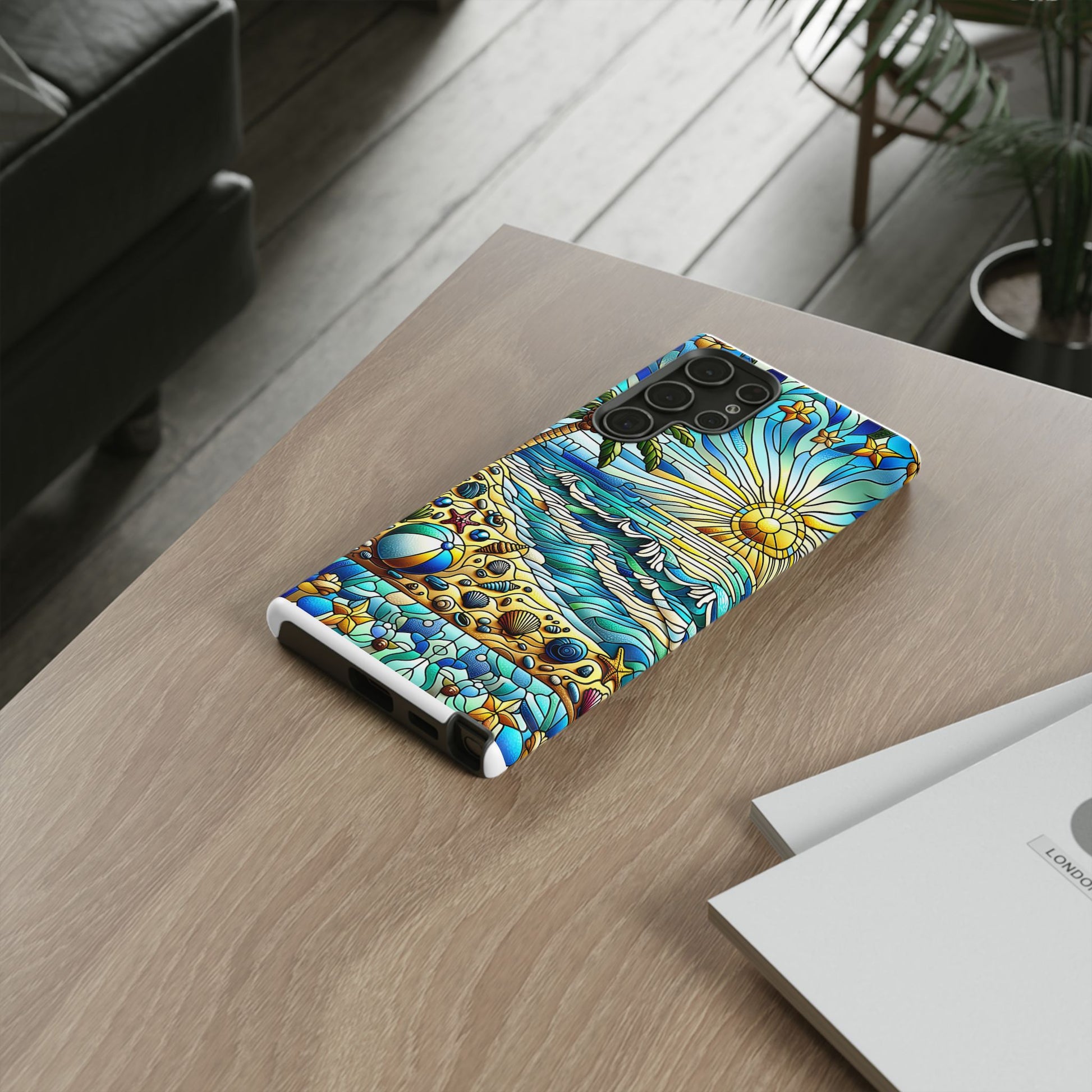 Stained Glass Tough Case, Protective Phone Case, Nature Inspired Smartphone Case, Summer Beach Play Day Phone Cover, Tough Phone Case for