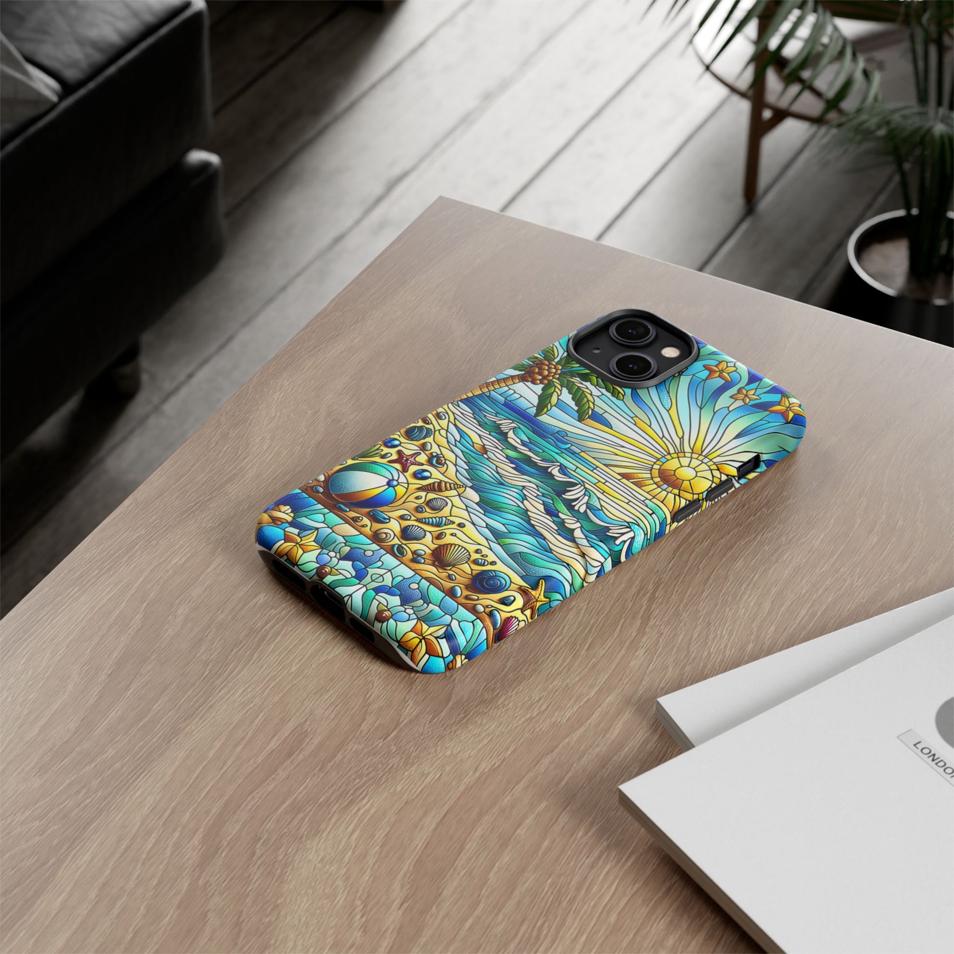 Stained Glass Tough Case, Protective Phone Case, Nature Inspired Smartphone Case, Summer Beach Play Day Phone Cover, Tough Phone Case for