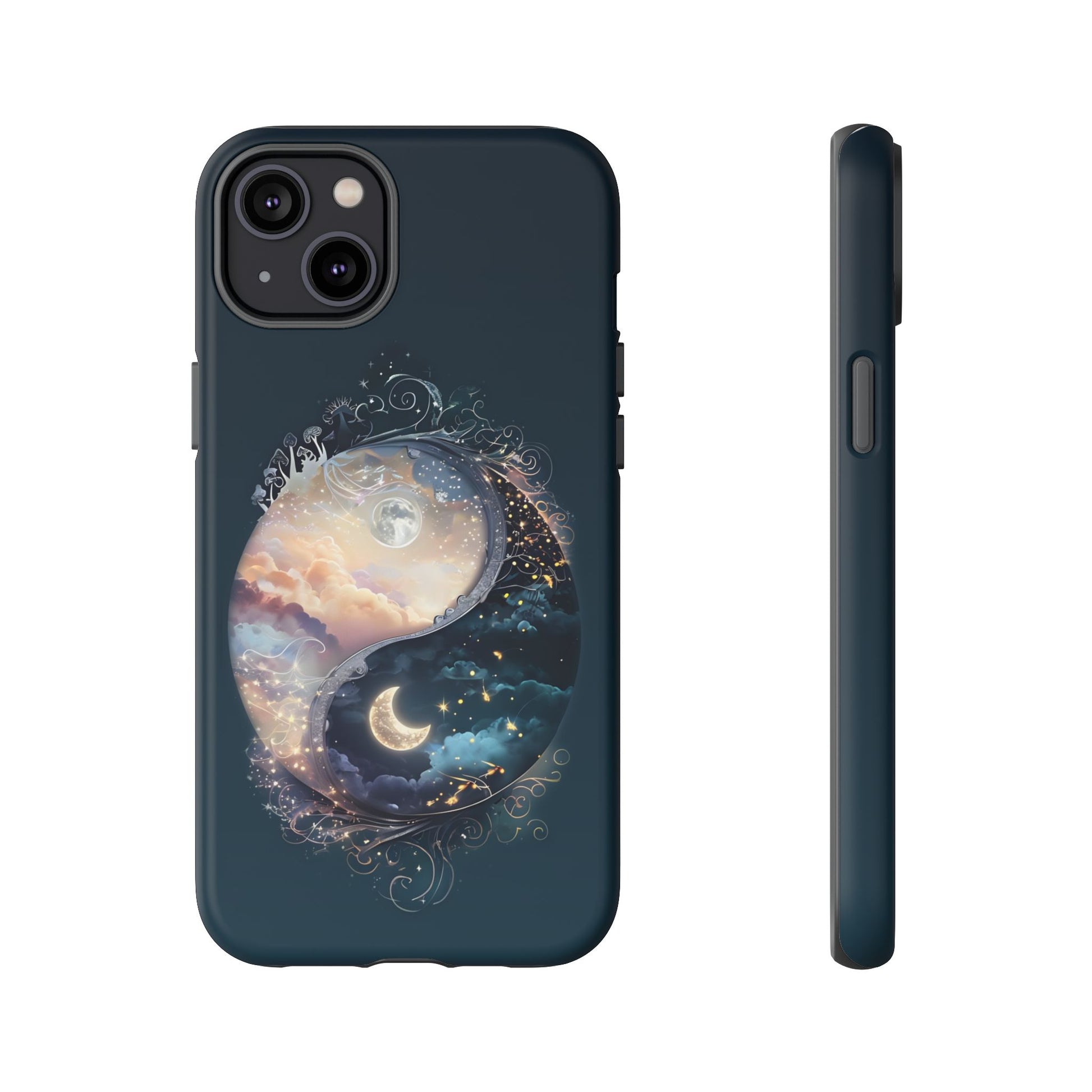 Phone Case, Yin-Yang Symbol Design, Whimsical Day Night Fantasy Print, Protective Cover, Tough Skin, Phone Accessories, Phone Protection