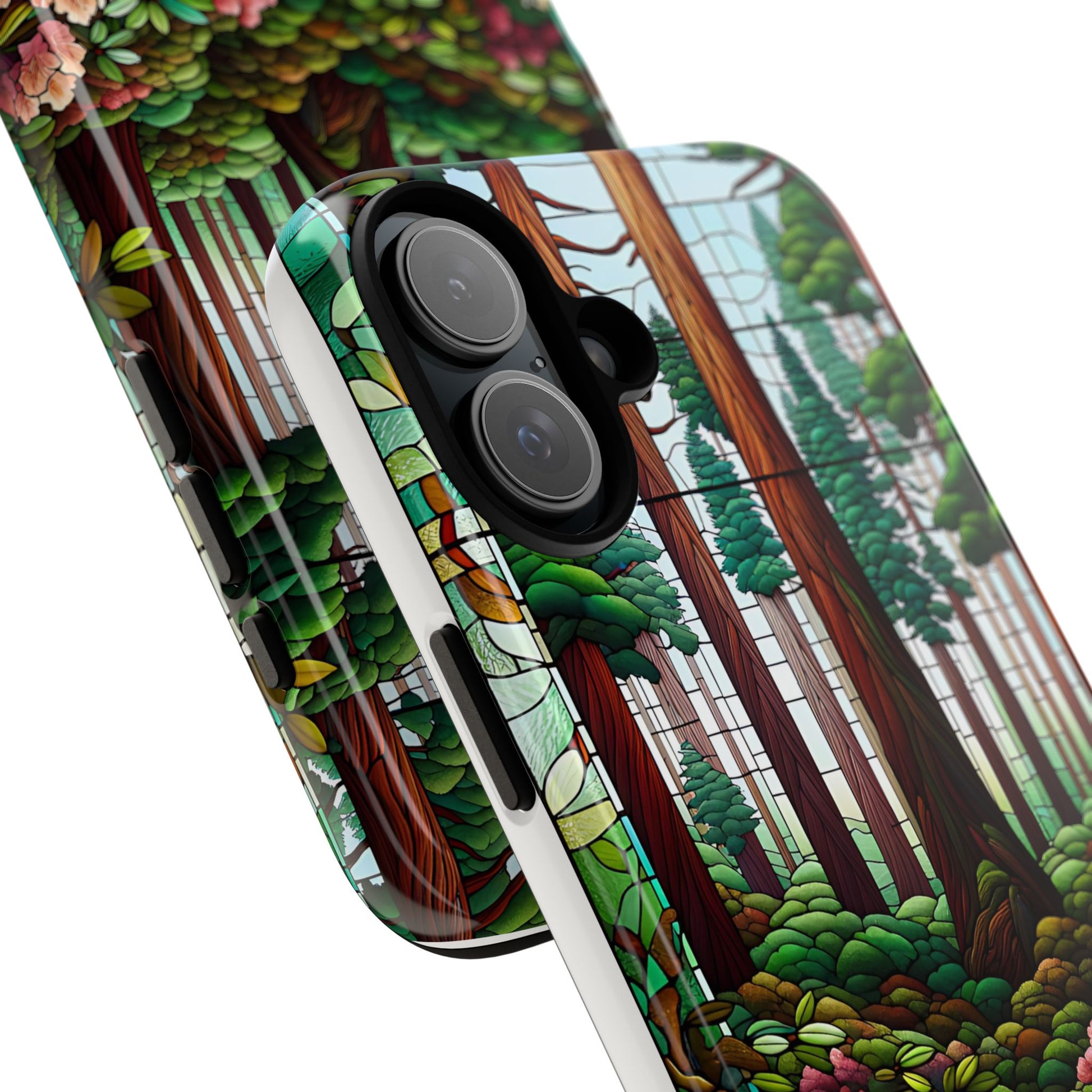 Nature Inspired Tough Cases - Redwood Trees & Rhododendrons Stained Glass iPhone Cover, Protective Phone Shell, Unique Samsung Galaxy Case,