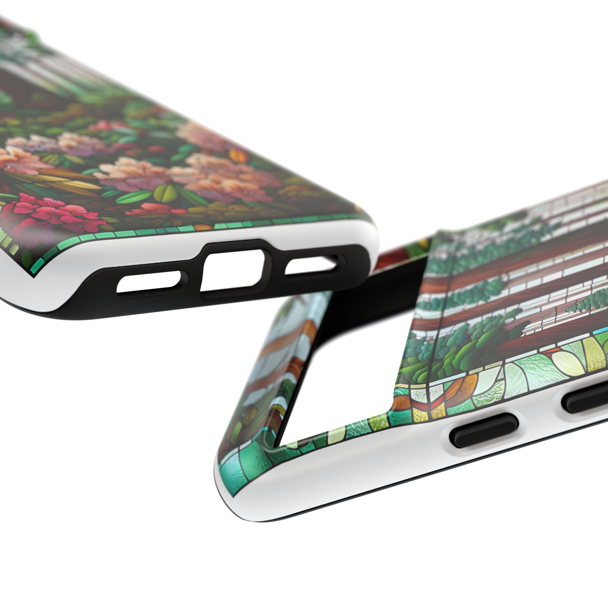 Nature Inspired Tough Cases - Redwood Trees & Rhododendrons Stained Glass iPhone Cover, Protective Phone Shell, Unique Samsung Galaxy Case,
