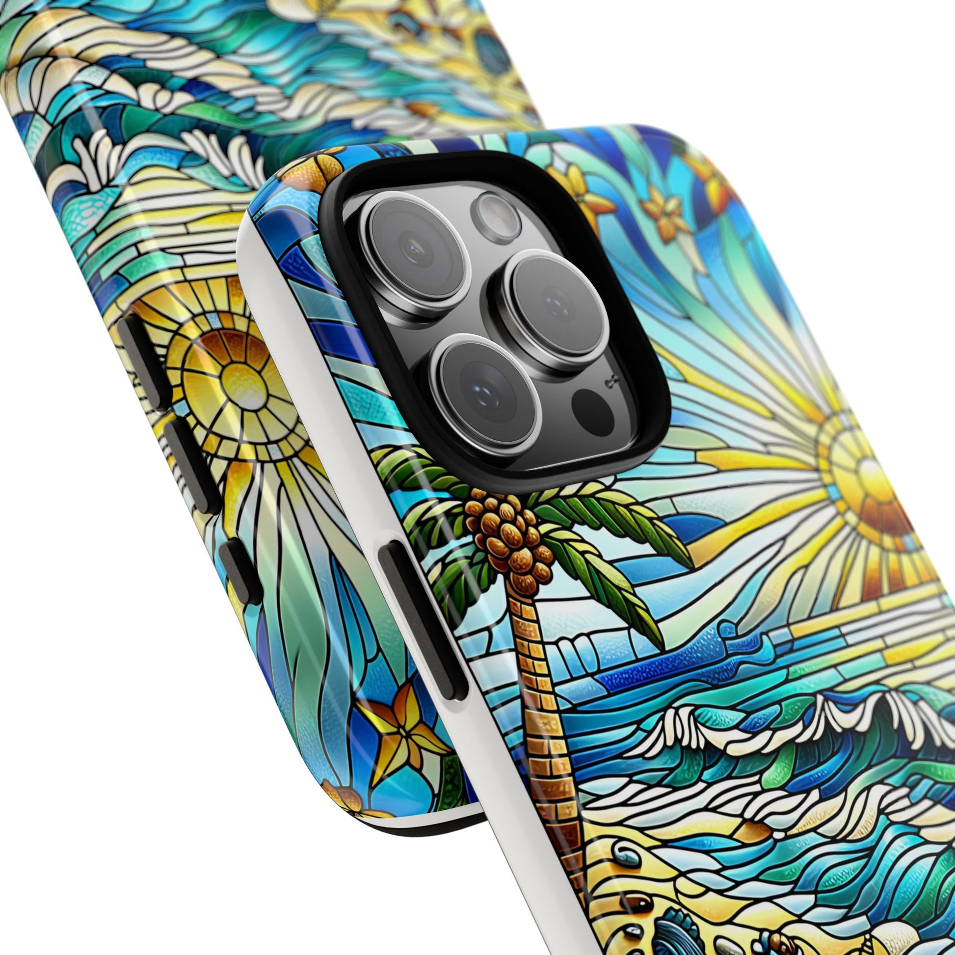 Stained Glass Tough Case, Protective Phone Case, Nature Inspired Smartphone Case, Summer Beach Play Day Phone Cover, Tough Phone Case for