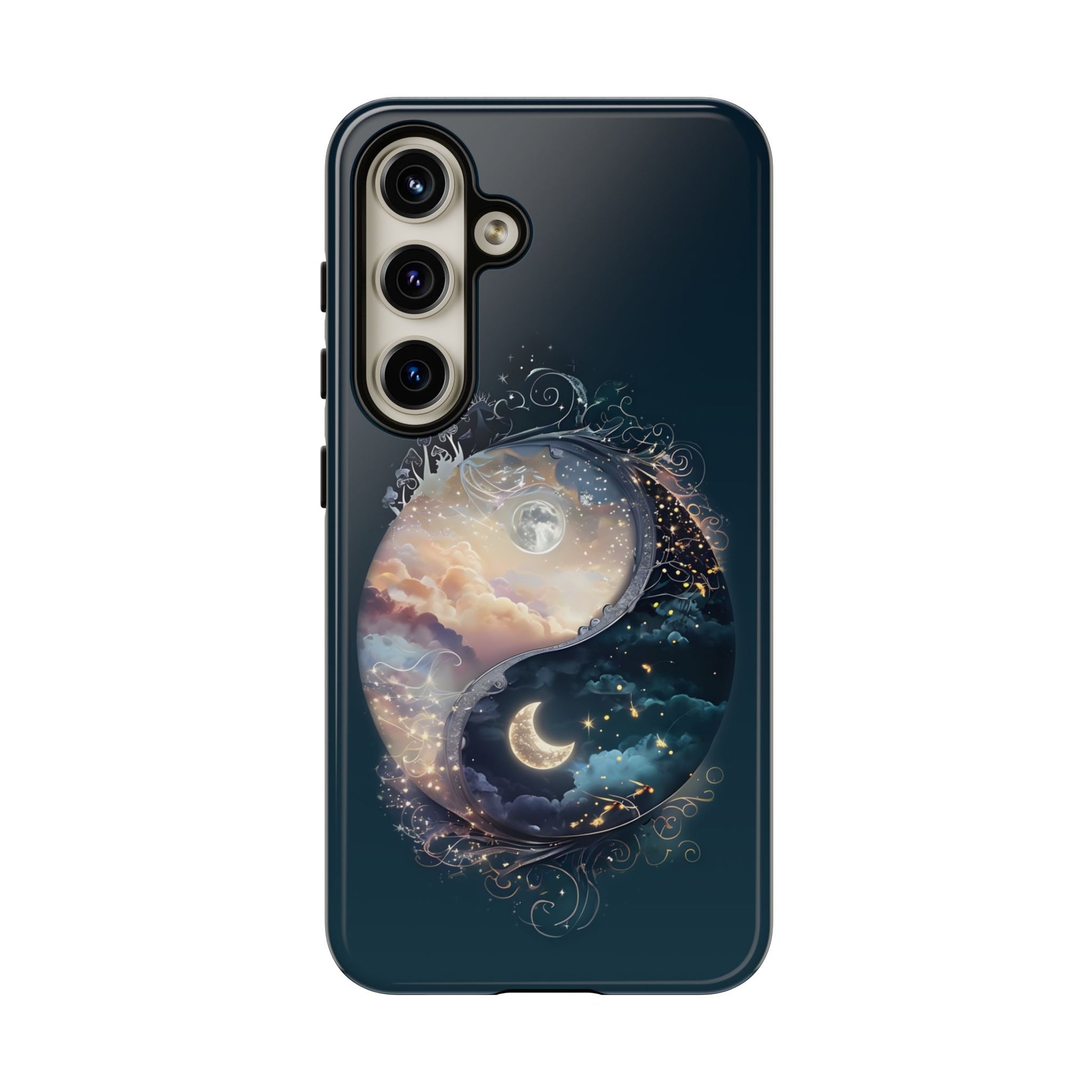 Phone Case, Yin-Yang Symbol Design, Whimsical Day Night Fantasy Print, Protective Cover, Tough Skin, Phone Accessories, Phone Protection