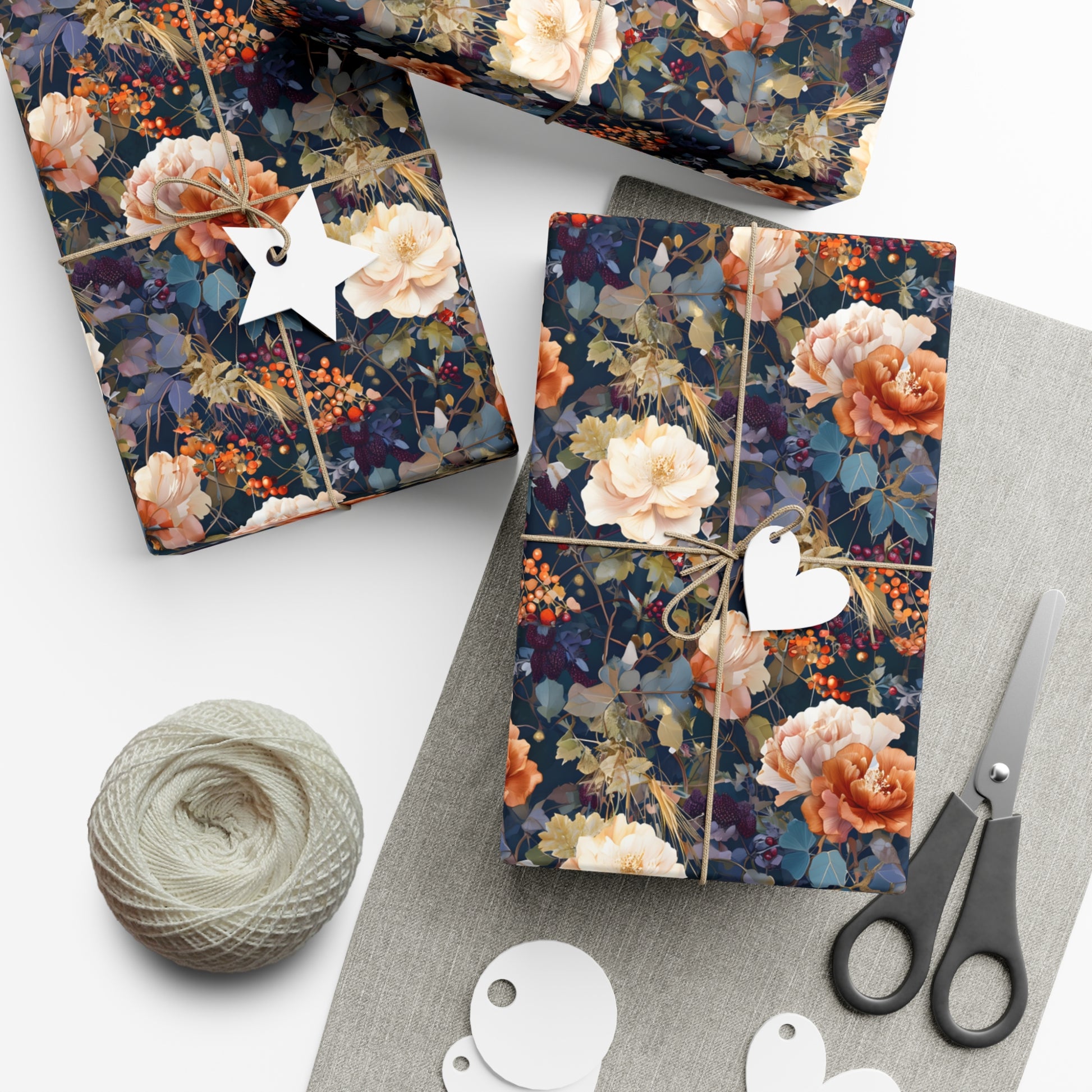 Gift Wrap Papers, Autumn Floral Gift Wrap, Art Nouveau Wrapping Paper, Intricate Fall Flower Pattern, Thanksgiving Gift Wrap, Holiday