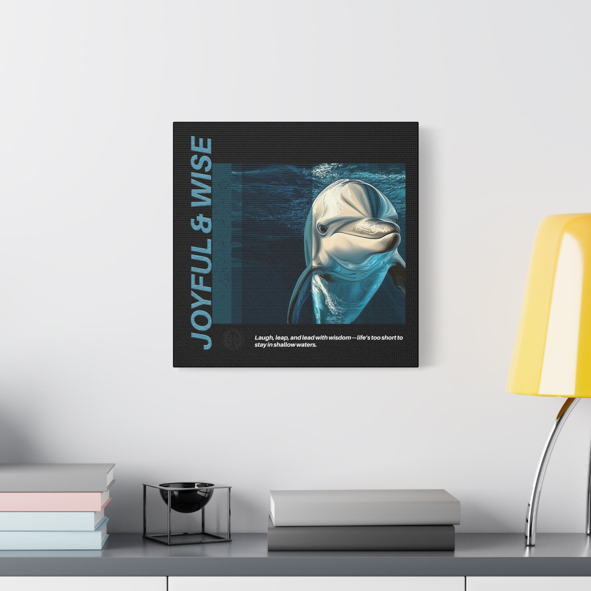 Inspirational Dolphin Canvas Art, Joyful & Wise Wall Decor, Motivational Home Decor, Ocean-Themed Gift, Abstract Animal Artwork, Nautical