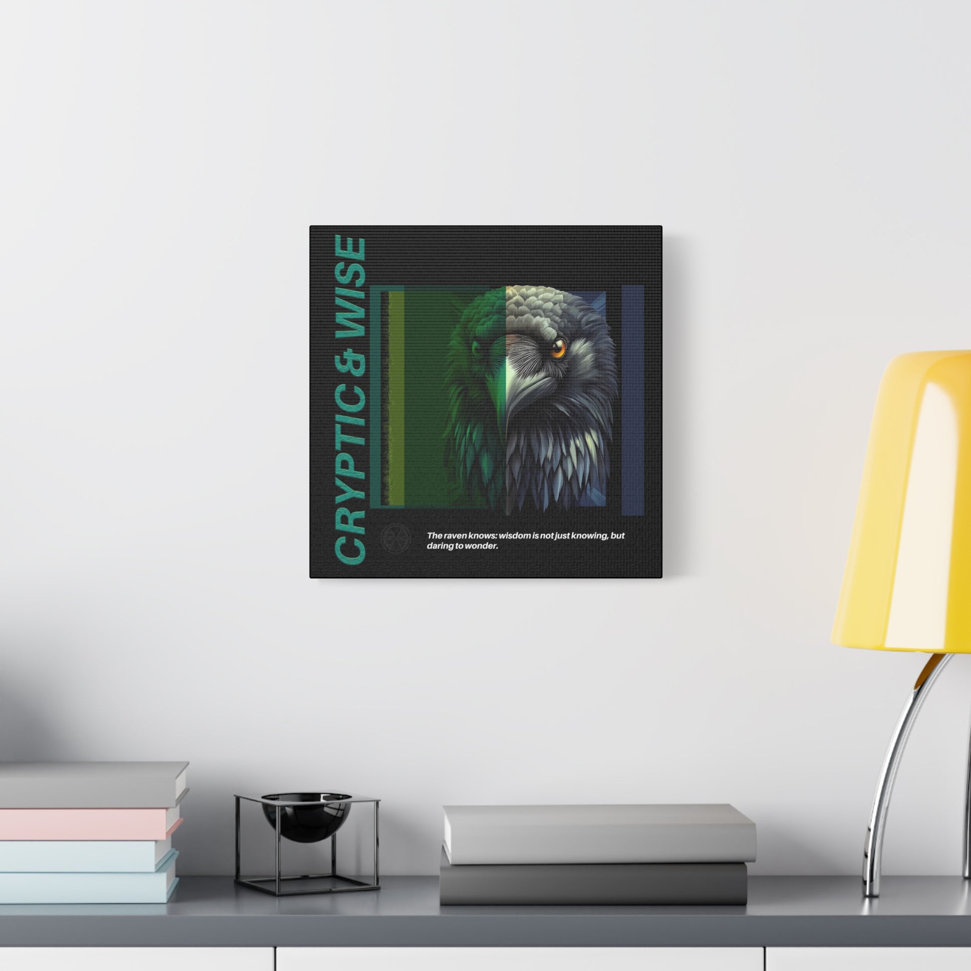 Canvas Art, Cryptic & Wise Wall Decor, Inspirational Raven, Motivational Home Decor, Nature-Themed Gift, Abstract Animal Artwork, Wildlife,