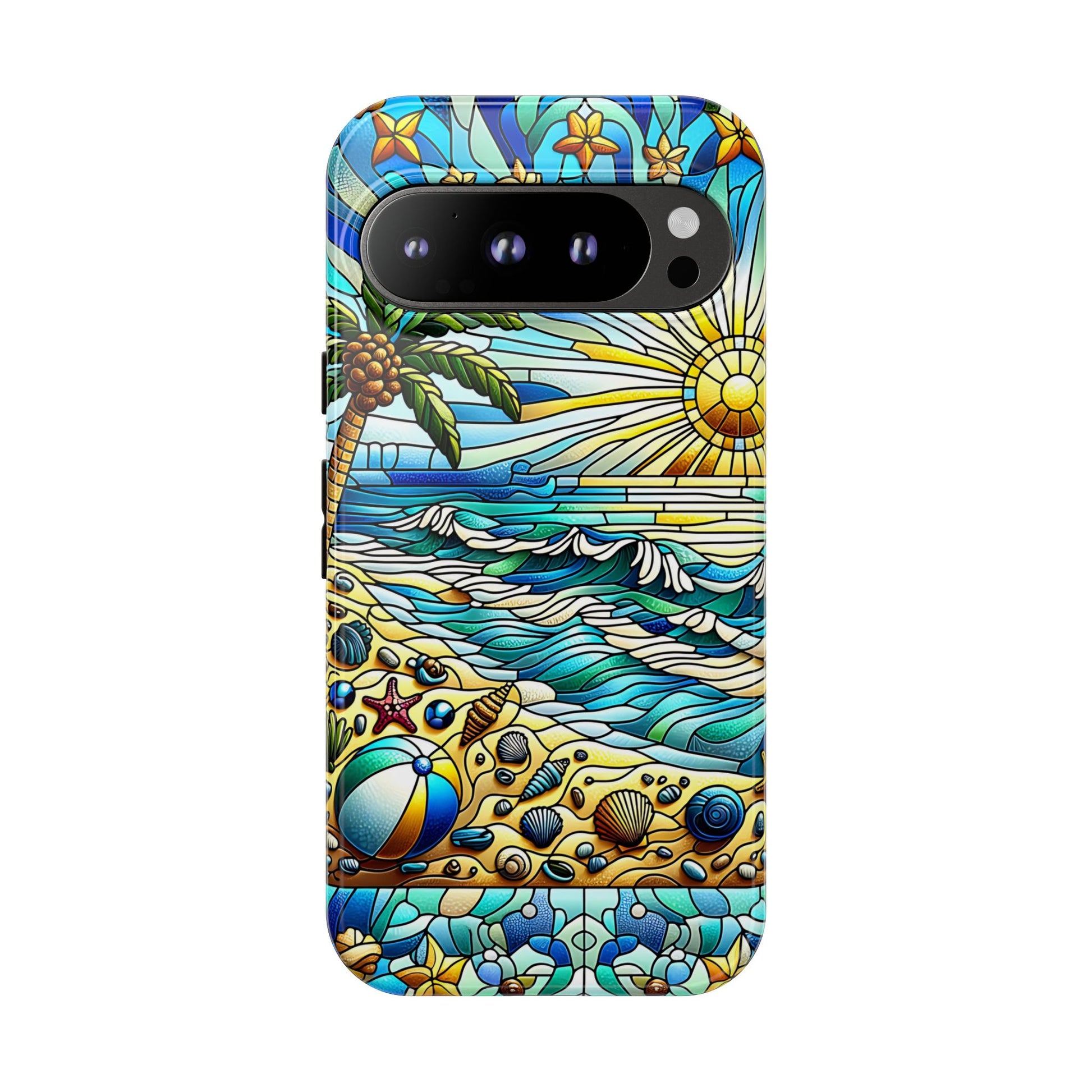 Stained Glass Tough Case, Protective Phone Case, Nature Inspired Smartphone Case, Summer Beach Play Day Phone Cover, Tough Phone Case for