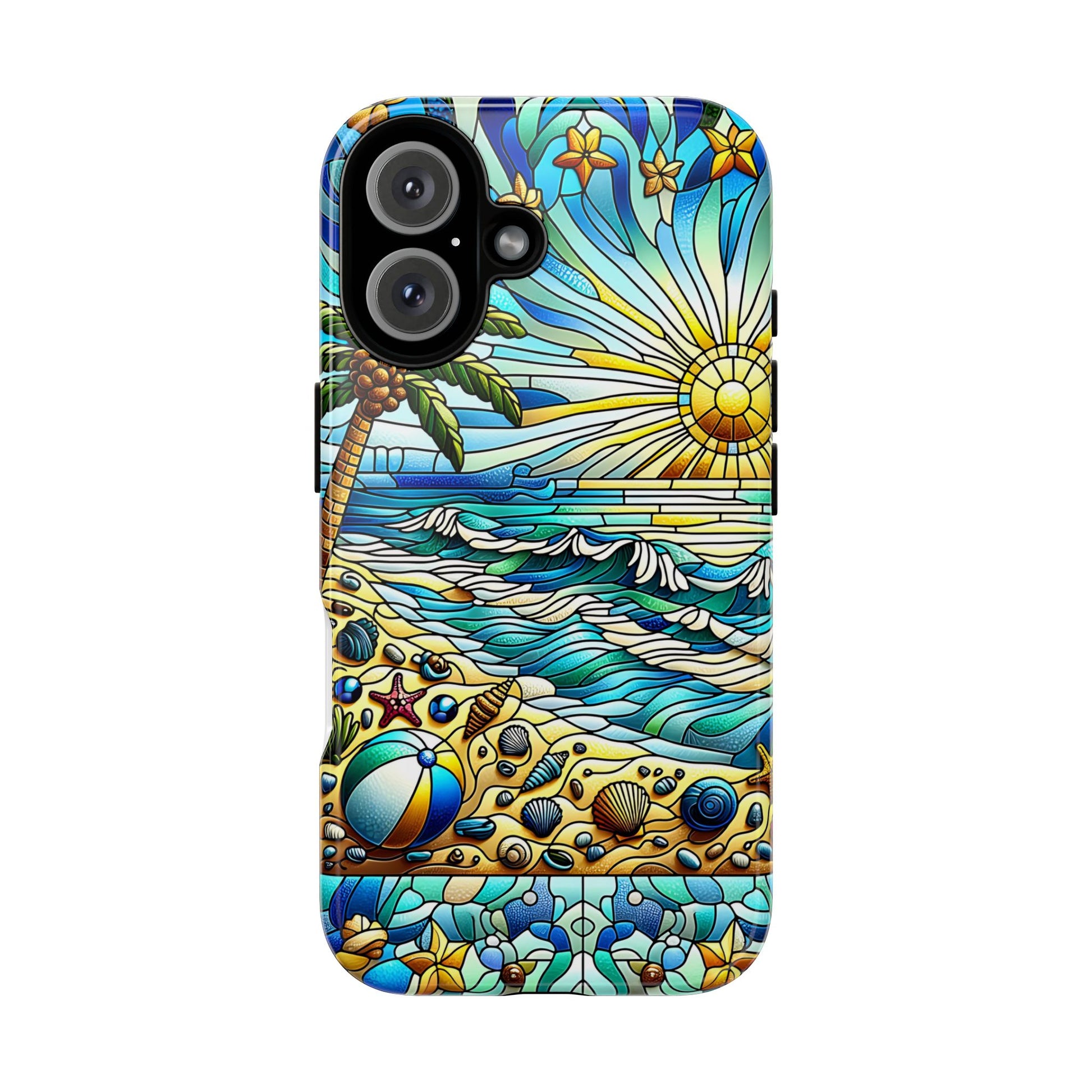Stained Glass Tough Case, Protective Phone Case, Nature Inspired Smartphone Case, Summer Beach Play Day Phone Cover, Tough Phone Case for