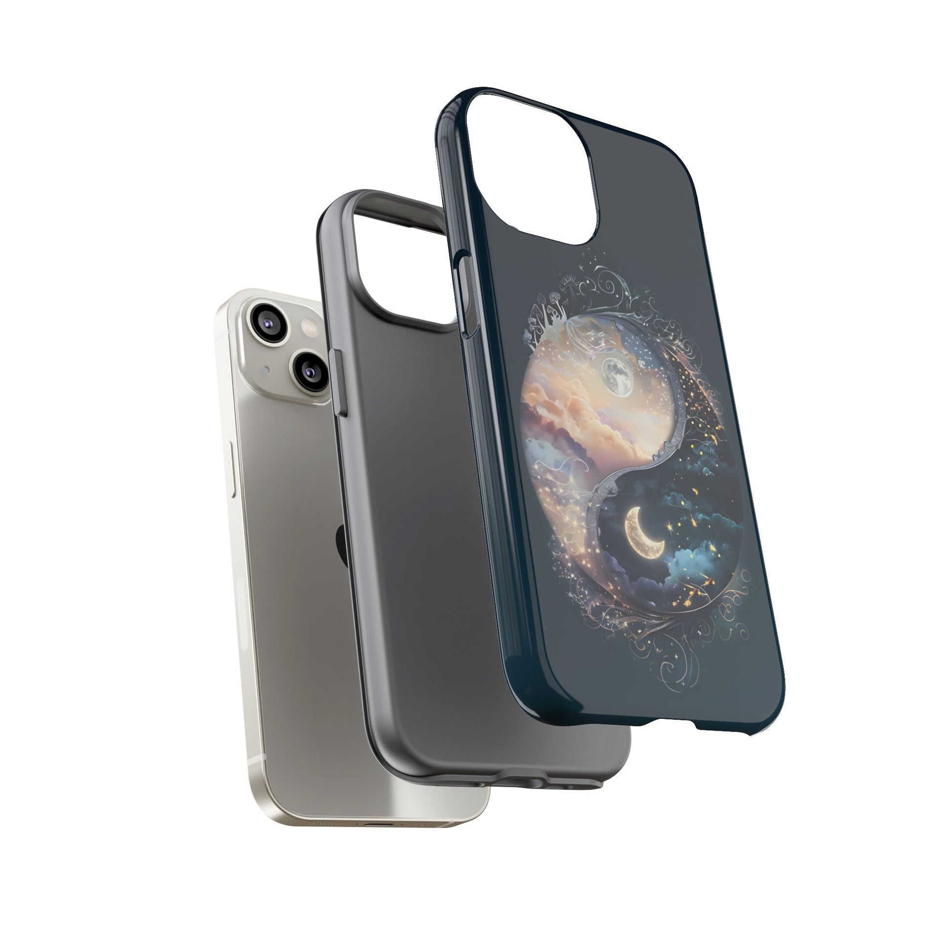 Phone Case, Yin-Yang Symbol Design, Whimsical Day Night Fantasy Print, Protective Cover, Tough Skin, Phone Accessories, Phone Protection