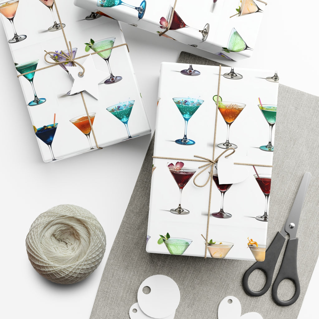 Wrapping Paper, Colorful Martinis On White Background - Gift Wrap Rolls, Eco-Friendly Gift Wrap, Holiday