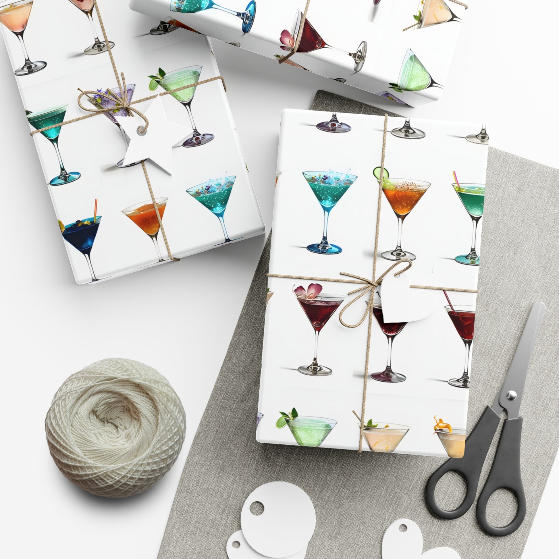 Wrapping Paper, Colorful Martinis On White Background - Gift Wrap Rolls, Eco-Friendly Gift Wrap, Holiday