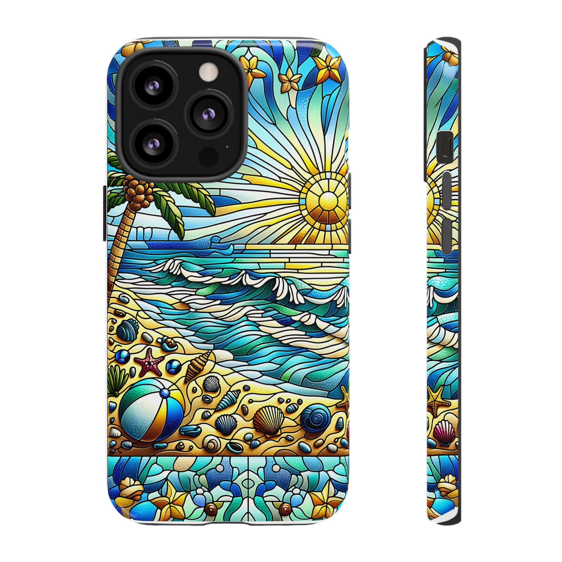 Stained Glass Tough Case, Protective Phone Case, Nature Inspired Smartphone Case, Summer Beach Play Day Phone Cover, Tough Phone Case for