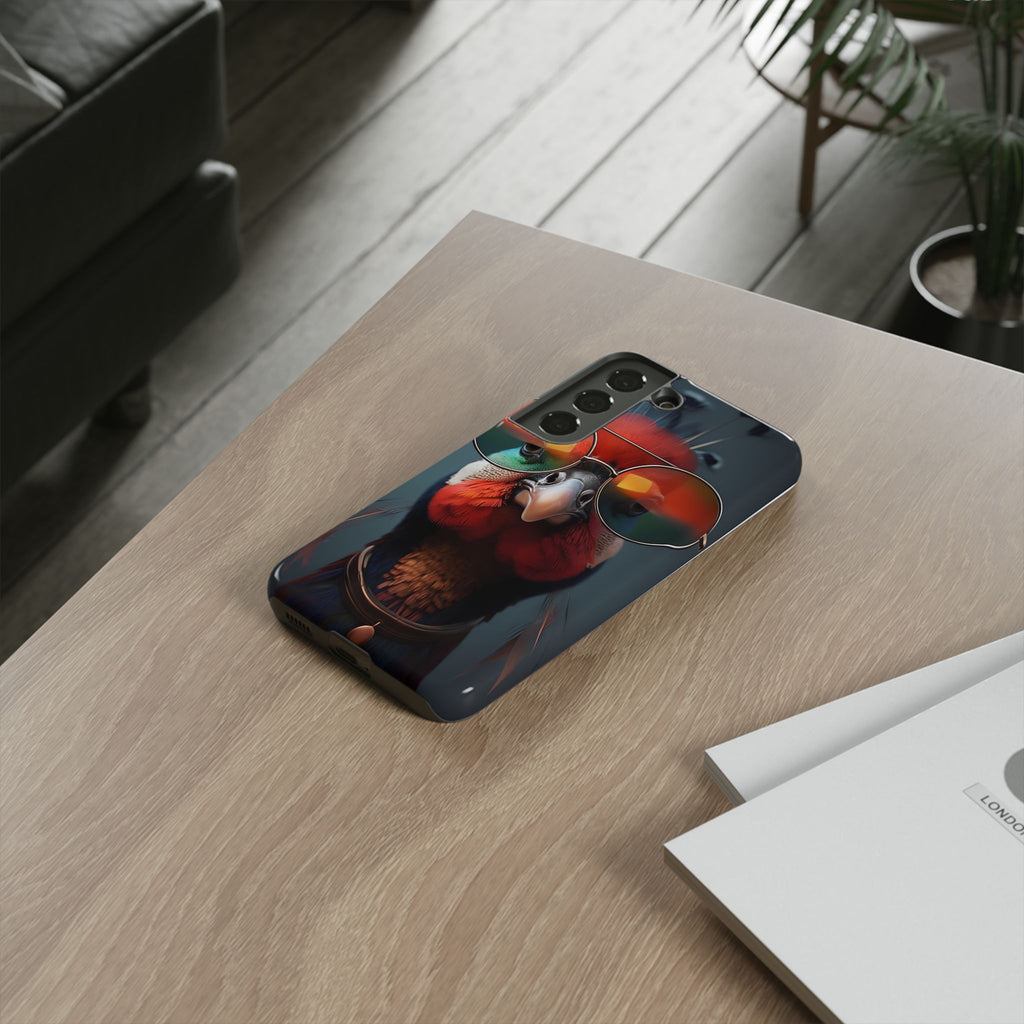 Phone Cases, Bright Exotic Bird in Cool Sunglasses, Protective Tough Cover, Tropical Animal Print, Unique Gift for Bird Lovers, Accessories