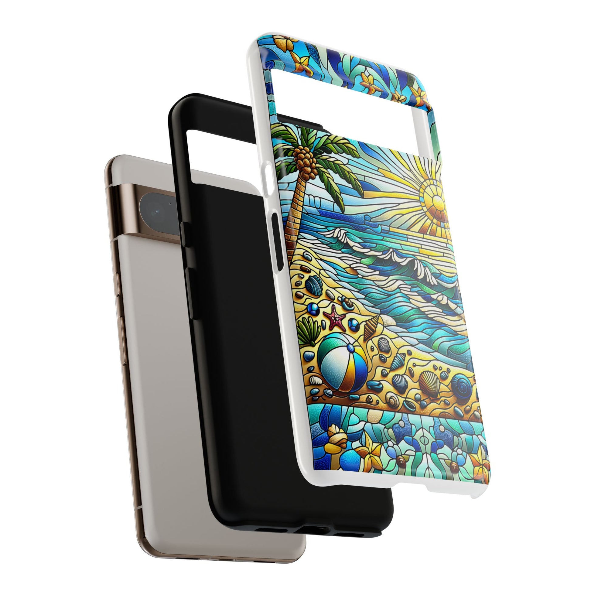 Stained Glass Tough Case, Protective Phone Case, Nature Inspired Smartphone Case, Summer Beach Play Day Phone Cover, Tough Phone Case for