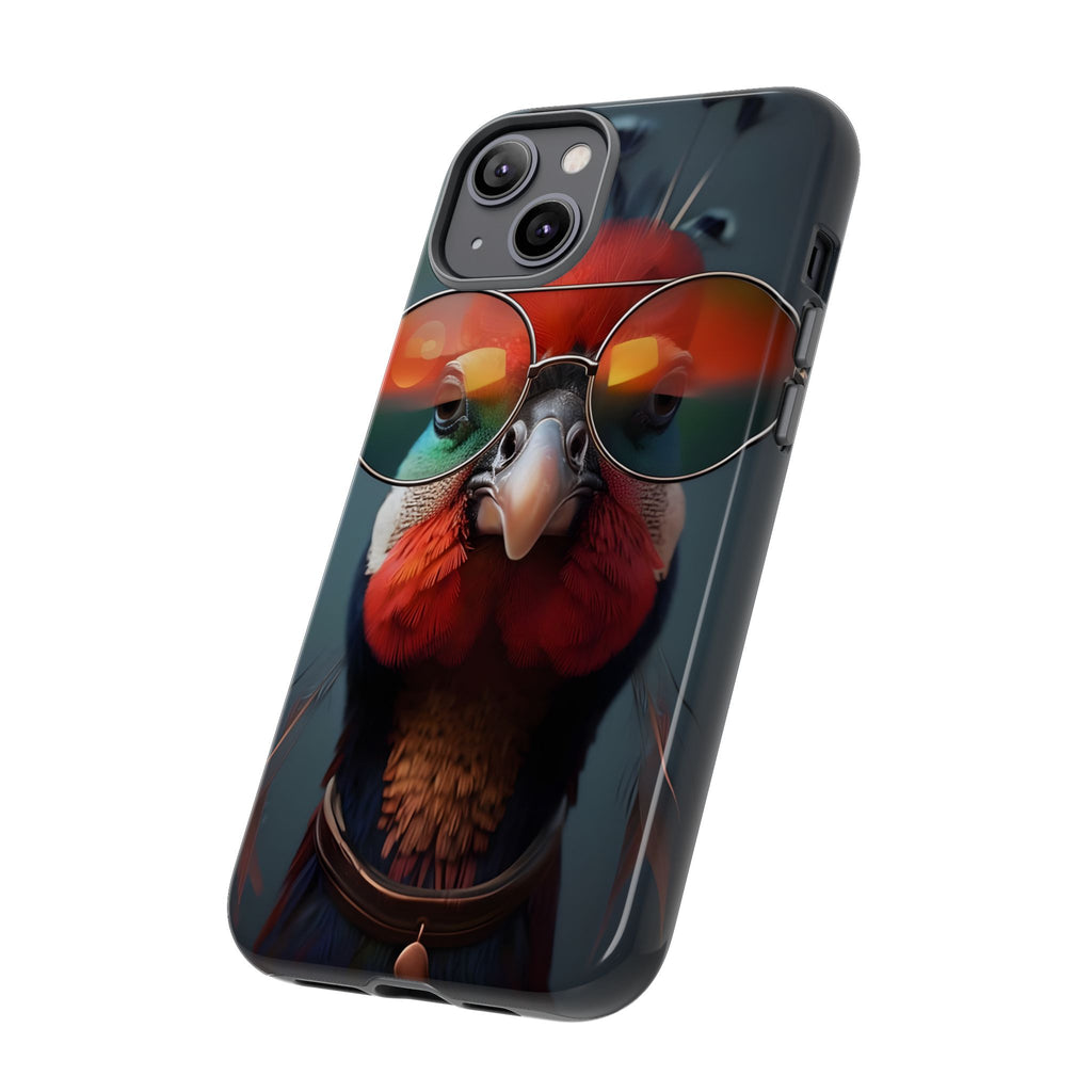 Phone Cases, Bright Exotic Bird in Cool Sunglasses, Protective Tough Cover, Tropical Animal Print, Unique Gift for Bird Lovers, Accessories