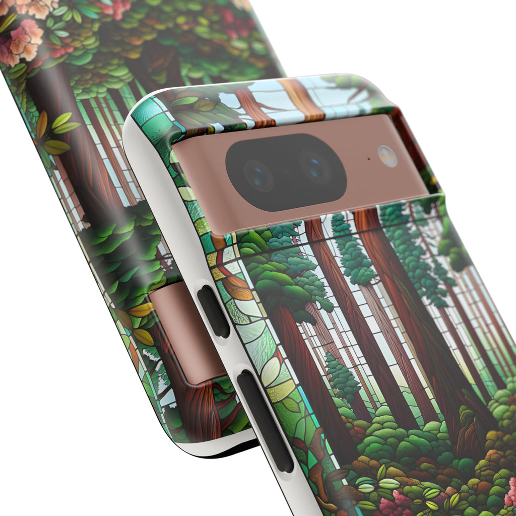 Nature Inspired Tough Cases - Redwood Trees & Rhododendrons Stained Glass iPhone Cover, Protective Phone Shell, Unique Samsung Galaxy Case,