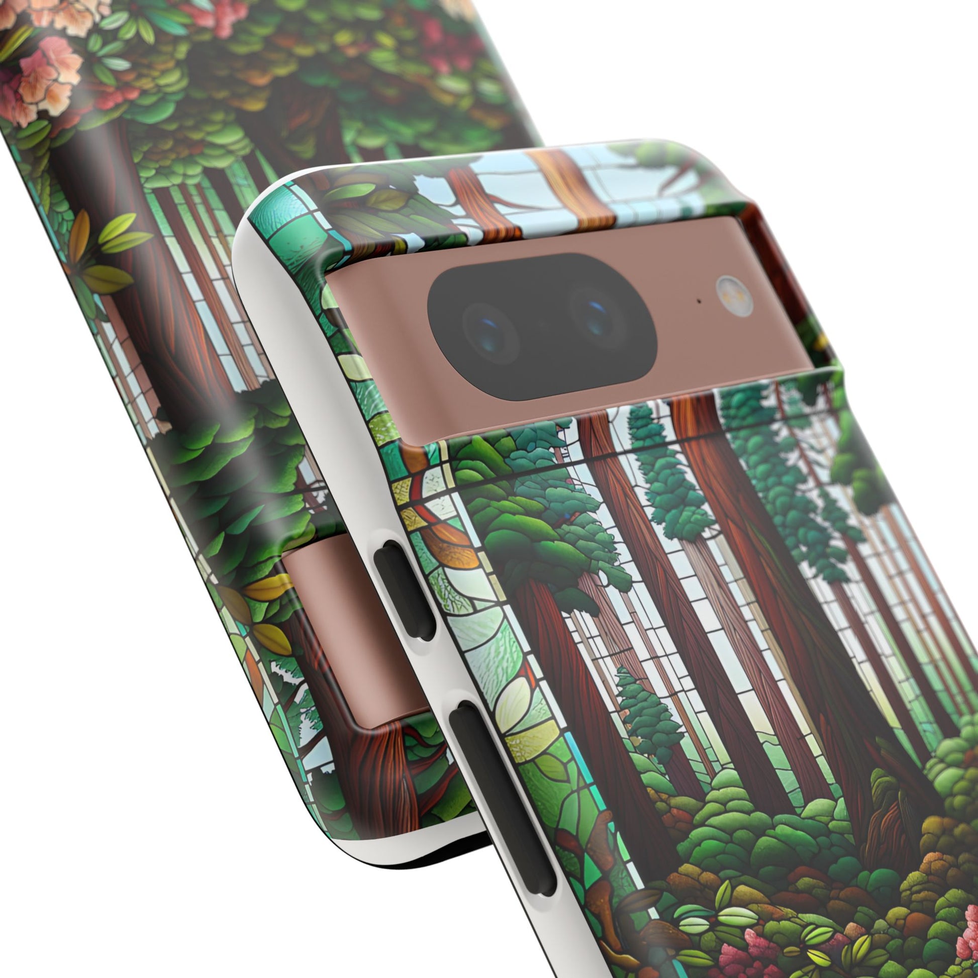 Nature Inspired Tough Cases - Redwood Trees & Rhododendrons Stained Glass iPhone Cover, Protective Phone Shell, Unique Samsung Galaxy Case,
