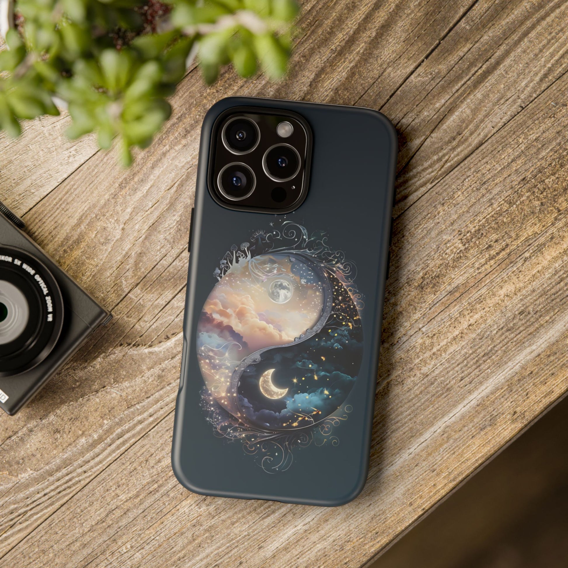 Phone Case, Yin-Yang Symbol Design, Whimsical Day Night Fantasy Print, Protective Cover, Tough Skin, Phone Accessories, Phone Protection