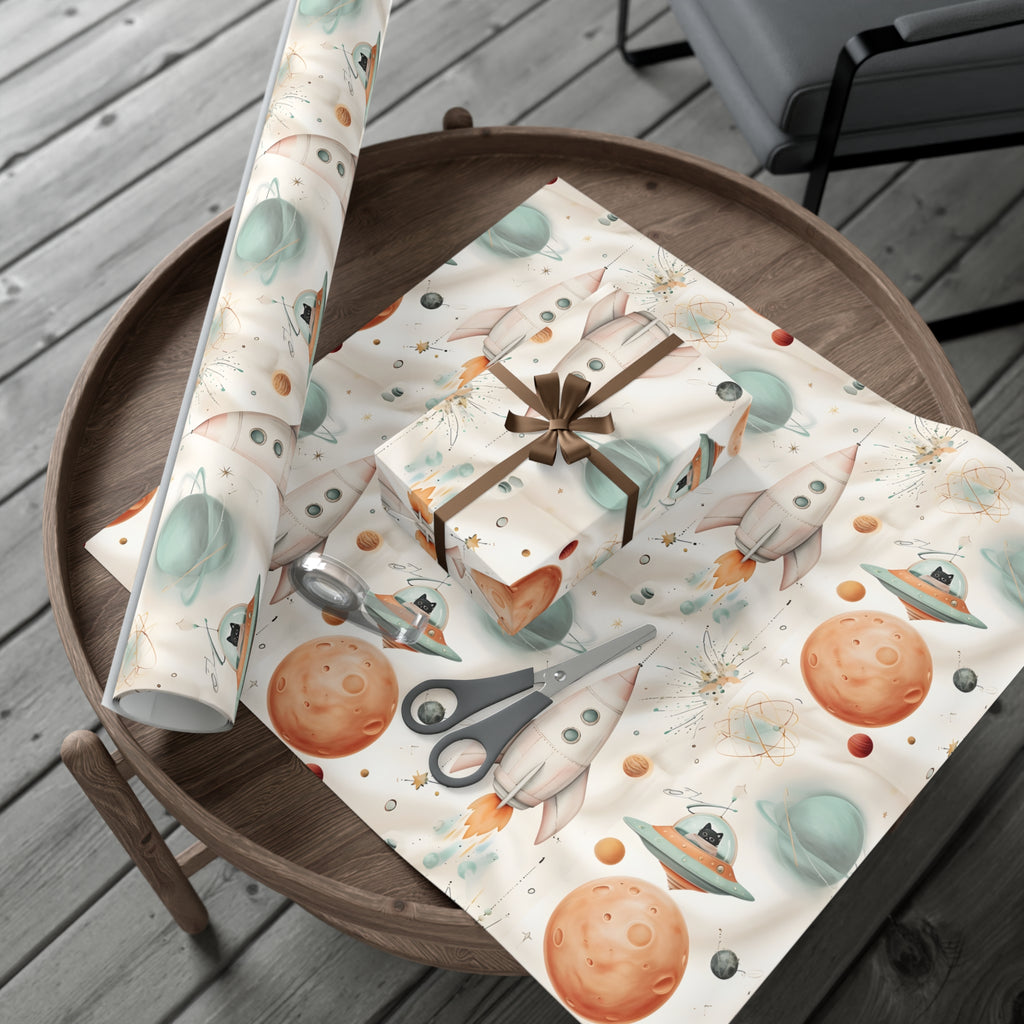 Gift Wrap Papers, Retro Futuristic Pattern, Whimsical Elements, Holiday Gift Wrap, Decorative Wrapping Paper, Gift Packaging Supplies