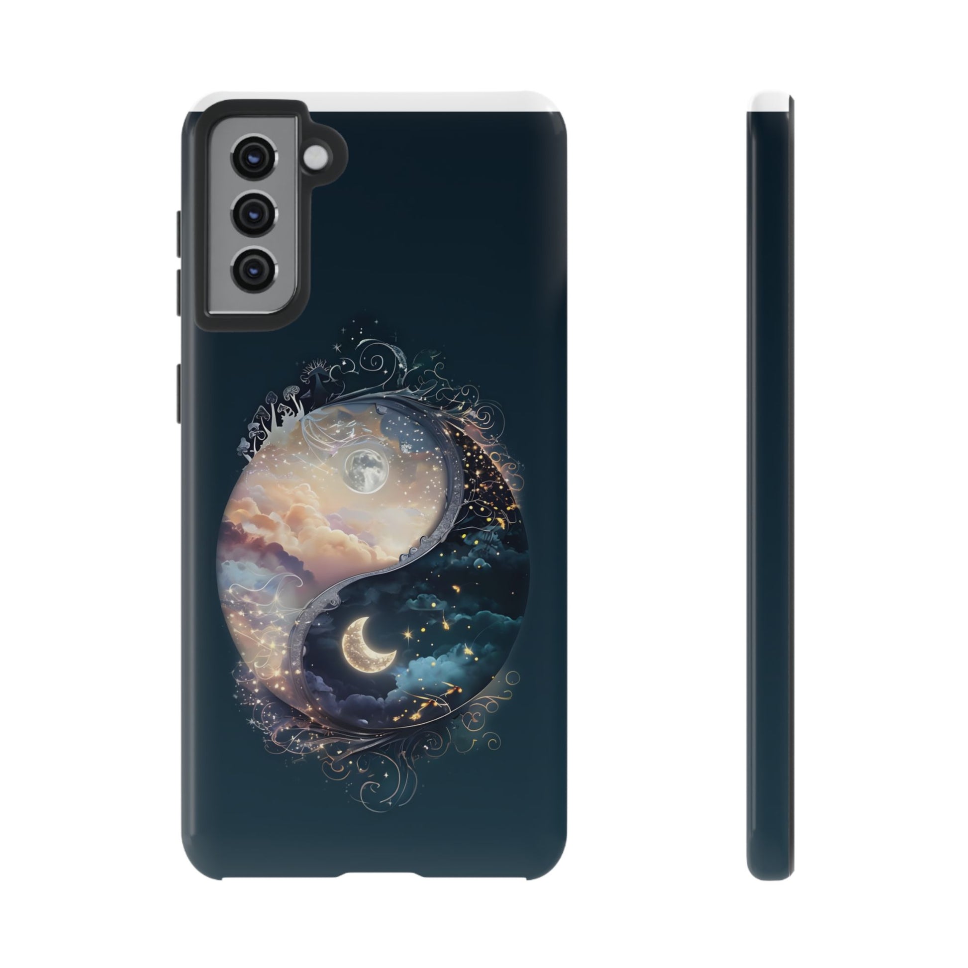 Phone Case, Yin-Yang Symbol Design, Whimsical Day Night Fantasy Print, Protective Cover, Tough Skin, Phone Accessories, Phone Protection