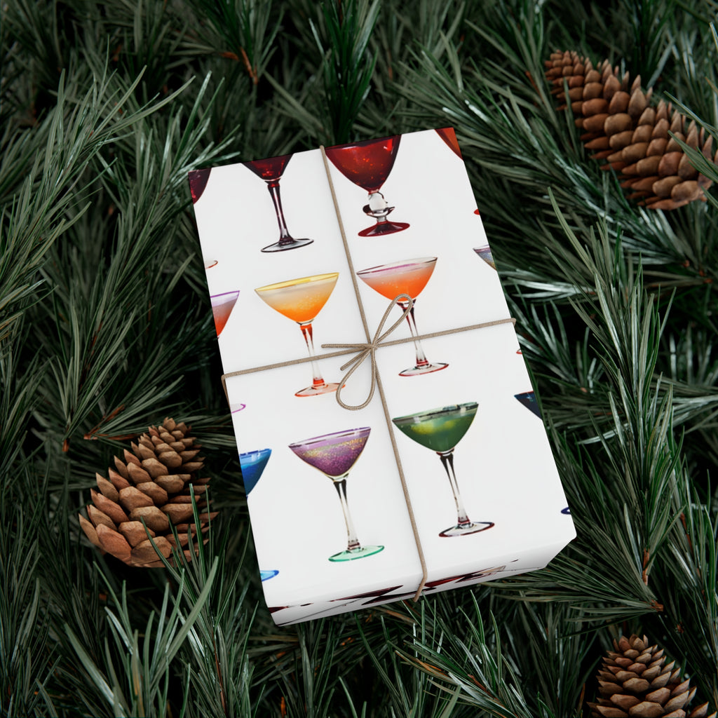 Wrapping Paper, Colorful Cocktails On White Background - Gift Wrap Rolls, Eco-Friendly Gift Wrap, Holiday