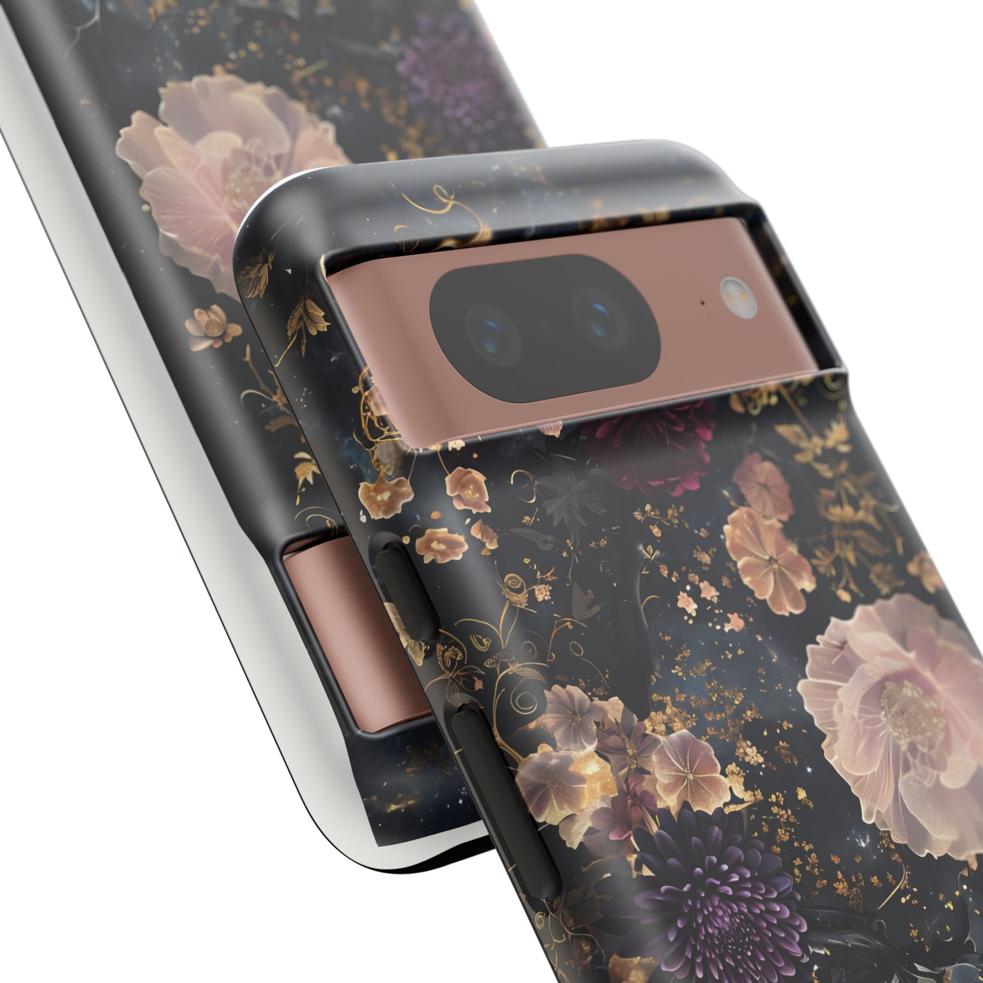 Phone Case, Whimsical Floral Pattern Against Cosmic Nebulous Background. Galaxy, Space, Tough Protective Cover, Unique Gift, Trendy