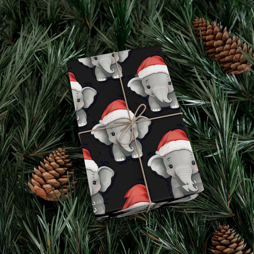 Gift Wrap Papers, Adorable Baby Elephants in Santa Hats - Cute Holiday Wrapping Paper, Christmas Gift Wrap, Festive Gift Wrap Sheets,