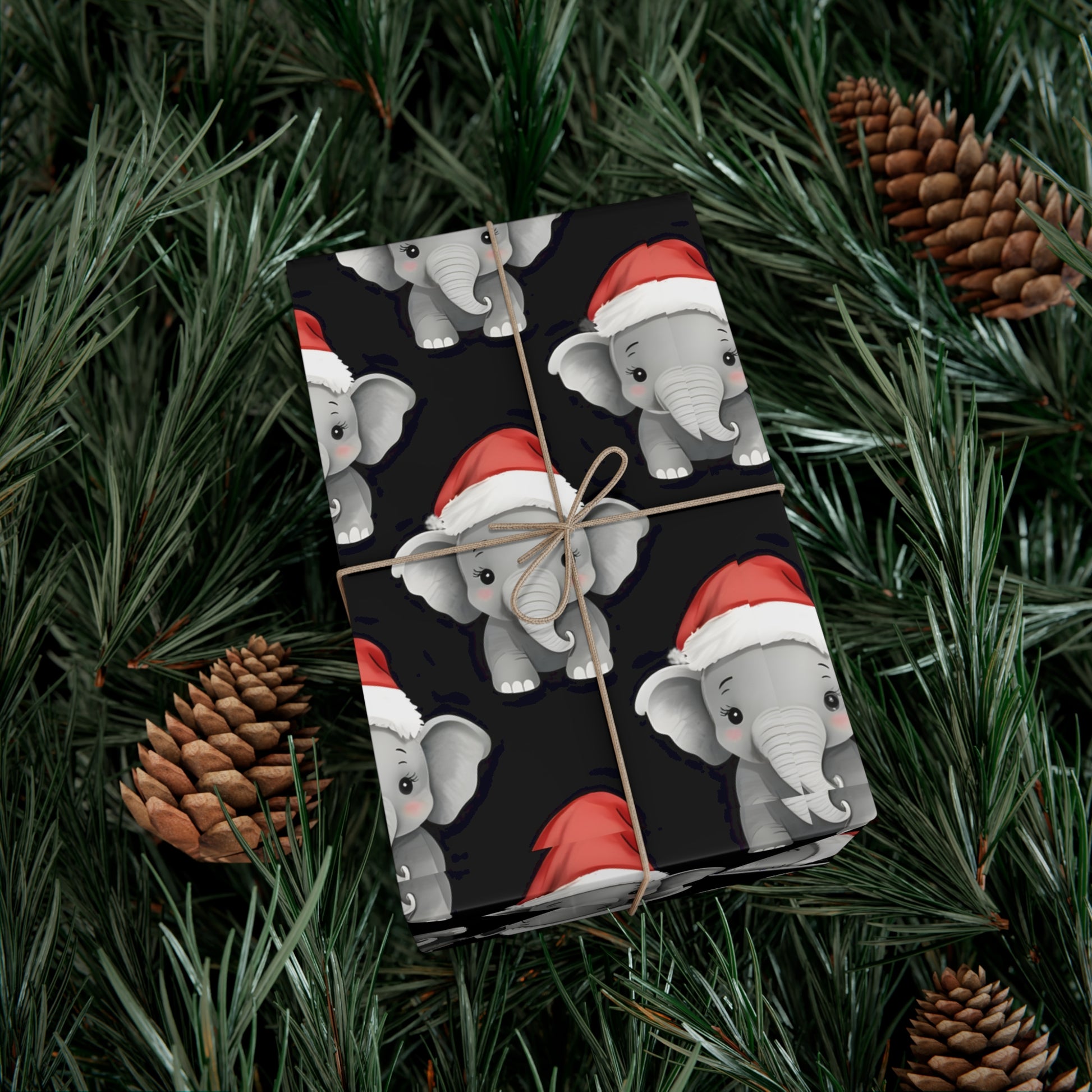 Gift Wrap Papers, Adorable Baby Elephants in Santa Hats - Cute Holiday Wrapping Paper, Christmas Gift Wrap, Festive Gift Wrap Sheets,