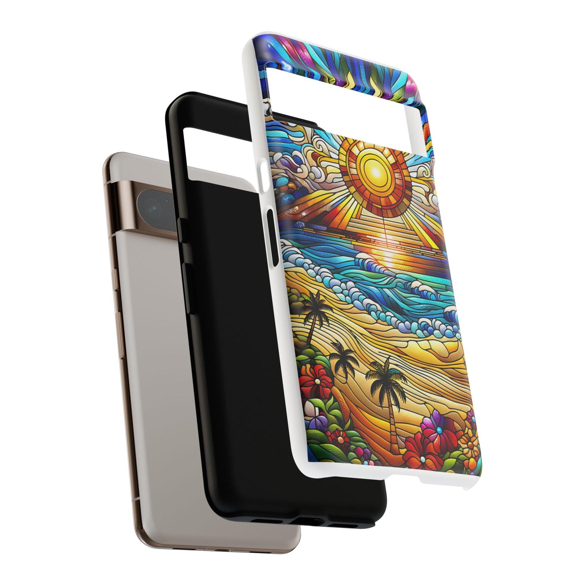Stained Glass Tough Cases, Protective Phone Case, Nature Inspired Smartphone Cover, Beach Day Summer Accessories, Ocean Lover Gift