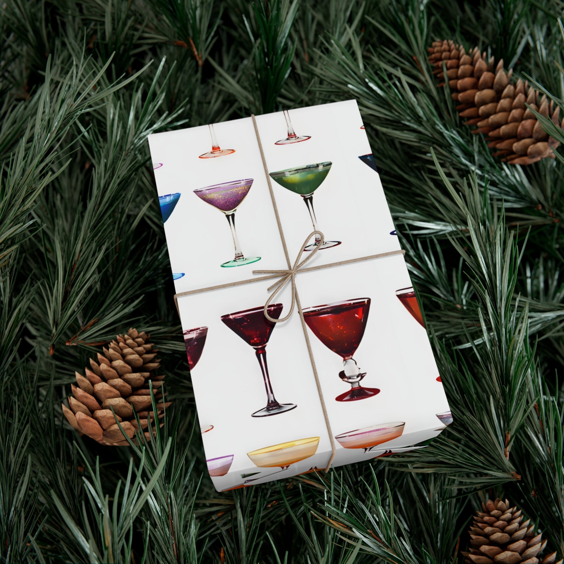 Wrapping Paper, Colorful Cocktails On White Background - Gift Wrap Rolls, Eco-Friendly Gift Wrap, Holiday