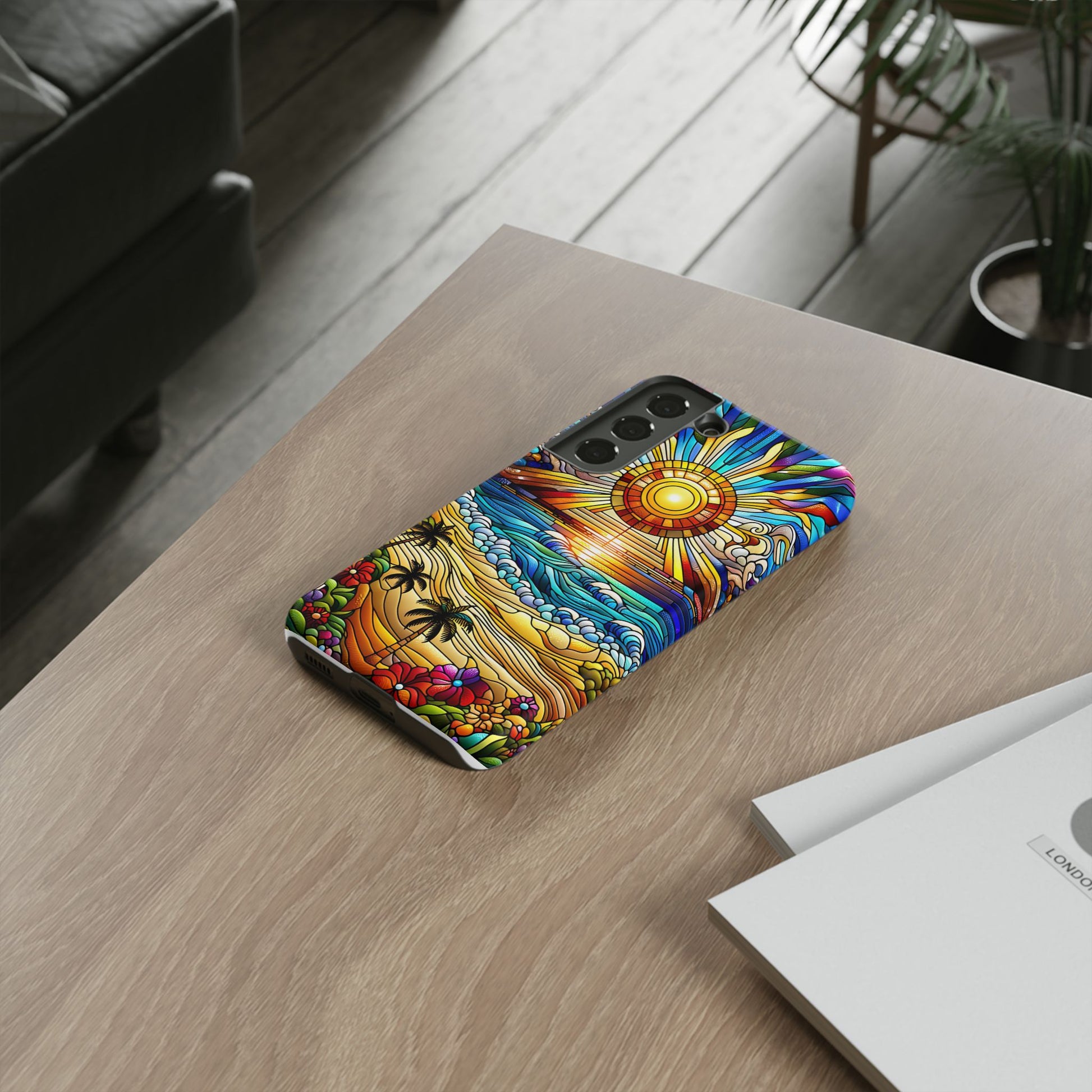 Stained Glass Tough Cases, Protective Phone Case, Nature Inspired Smartphone Cover, Beach Day Summer Accessories, Ocean Lover Gift
