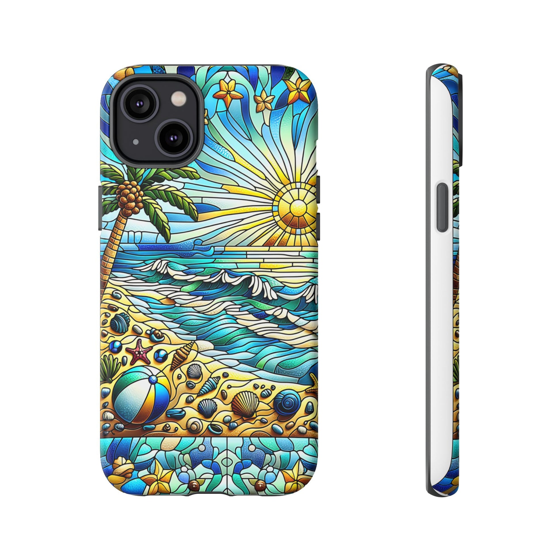 Stained Glass Tough Case, Protective Phone Case, Nature Inspired Smartphone Case, Summer Beach Play Day Phone Cover, Tough Phone Case for