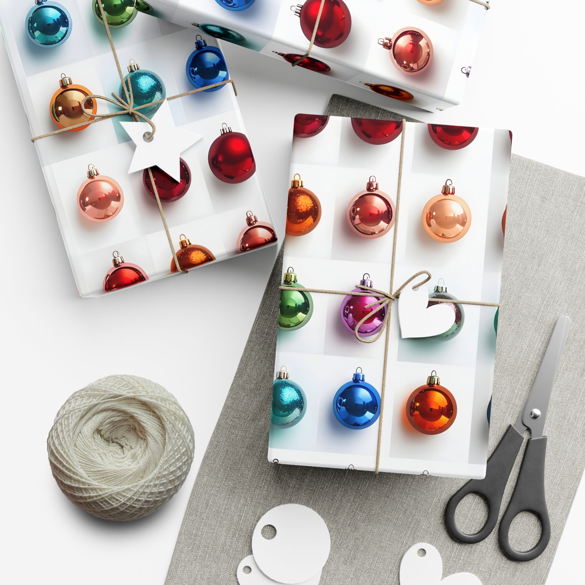 Wrapping Paper, Vibrant Christmas Ornaments On White Background - Gift Wrap Rolls, Eco-Friendly Gift Wrap, Holiday