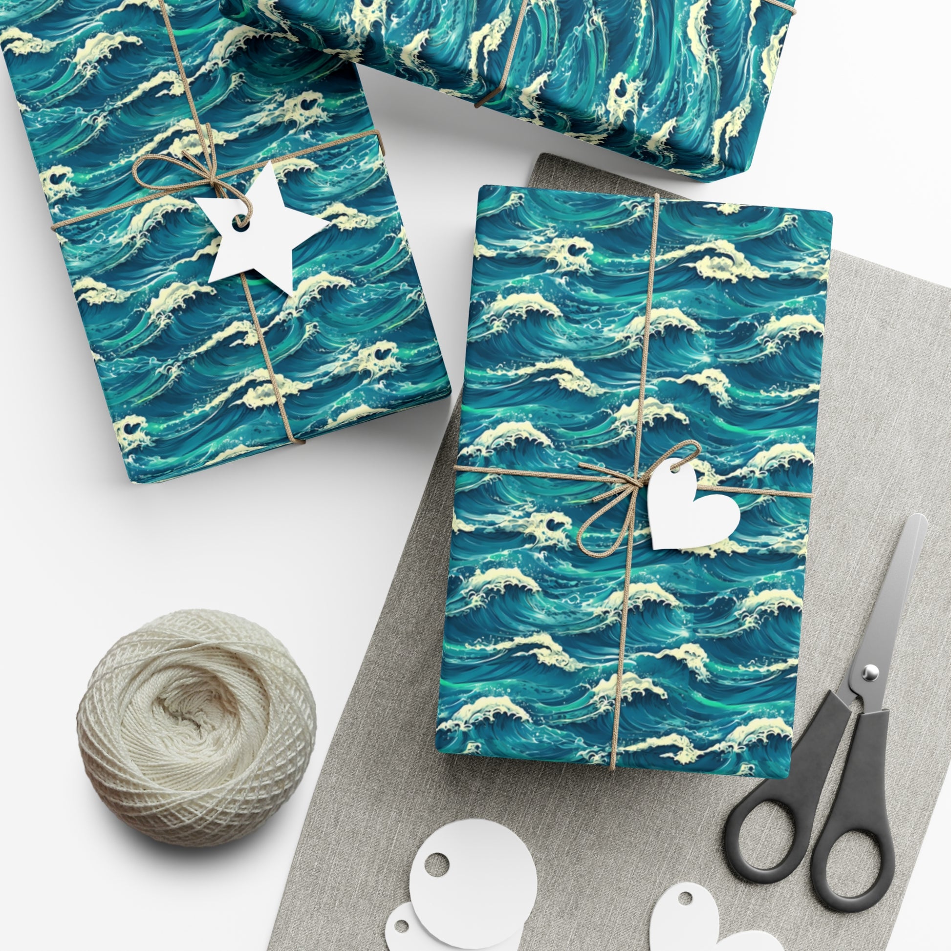 Wrapping Paper Set, Ocean Wave Design, Gift Wrap Roll, Sea Colors, Birthday Gift Packaging, Holiday Wrap, Craft Paper, Party Supplies