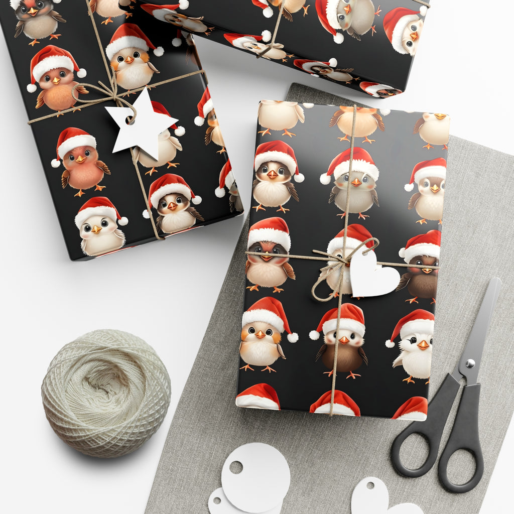 Gift Wrap Papers, Christmas Bird Gift Wrap, Holiday Wrapping Paper, Cute Santa Hat Birds, Festive Gift Wrap, Wrapping Sheets