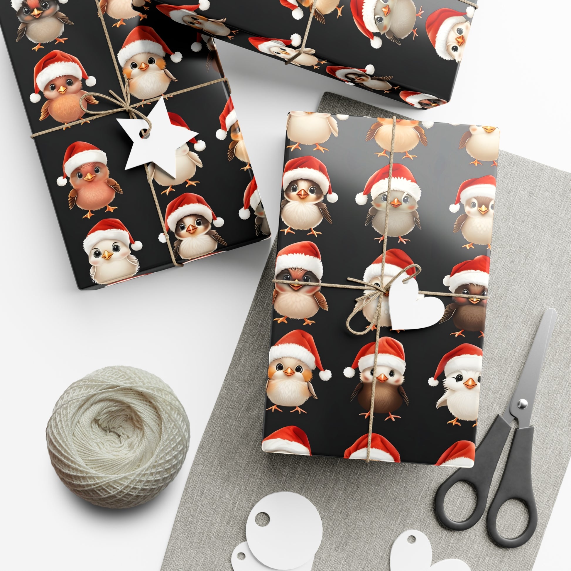 Gift Wrap Papers, Christmas Bird Gift Wrap, Holiday Wrapping Paper, Cute Santa Hat Birds, Festive Gift Wrap, Wrapping Sheets