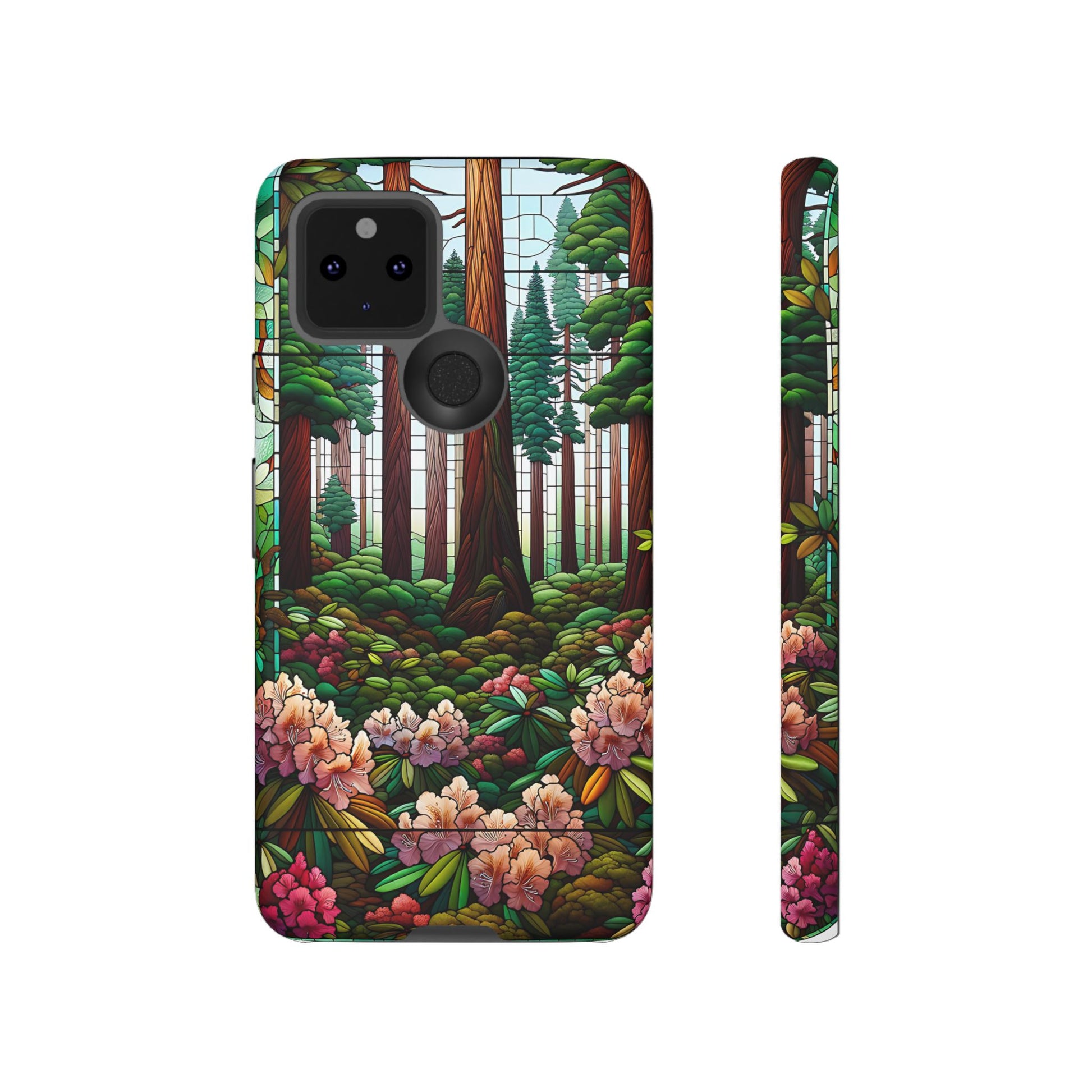 Nature Inspired Tough Cases - Redwood Trees & Rhododendrons Stained Glass iPhone Cover, Protective Phone Shell, Unique Samsung Galaxy Case,
