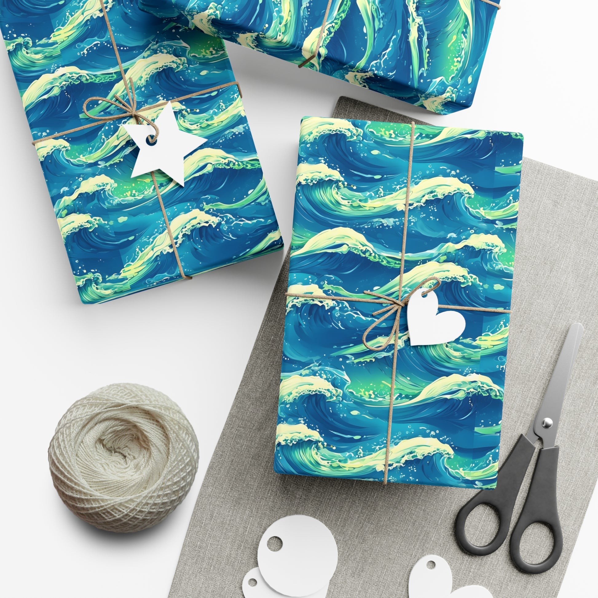 Wrapping Paper, Vibrant Seamless Ocean Waves Gift Wrap Roll, Nautical Gift Packaging, Beach Theme Gift Wrap, Coastal Holiday Wrapping