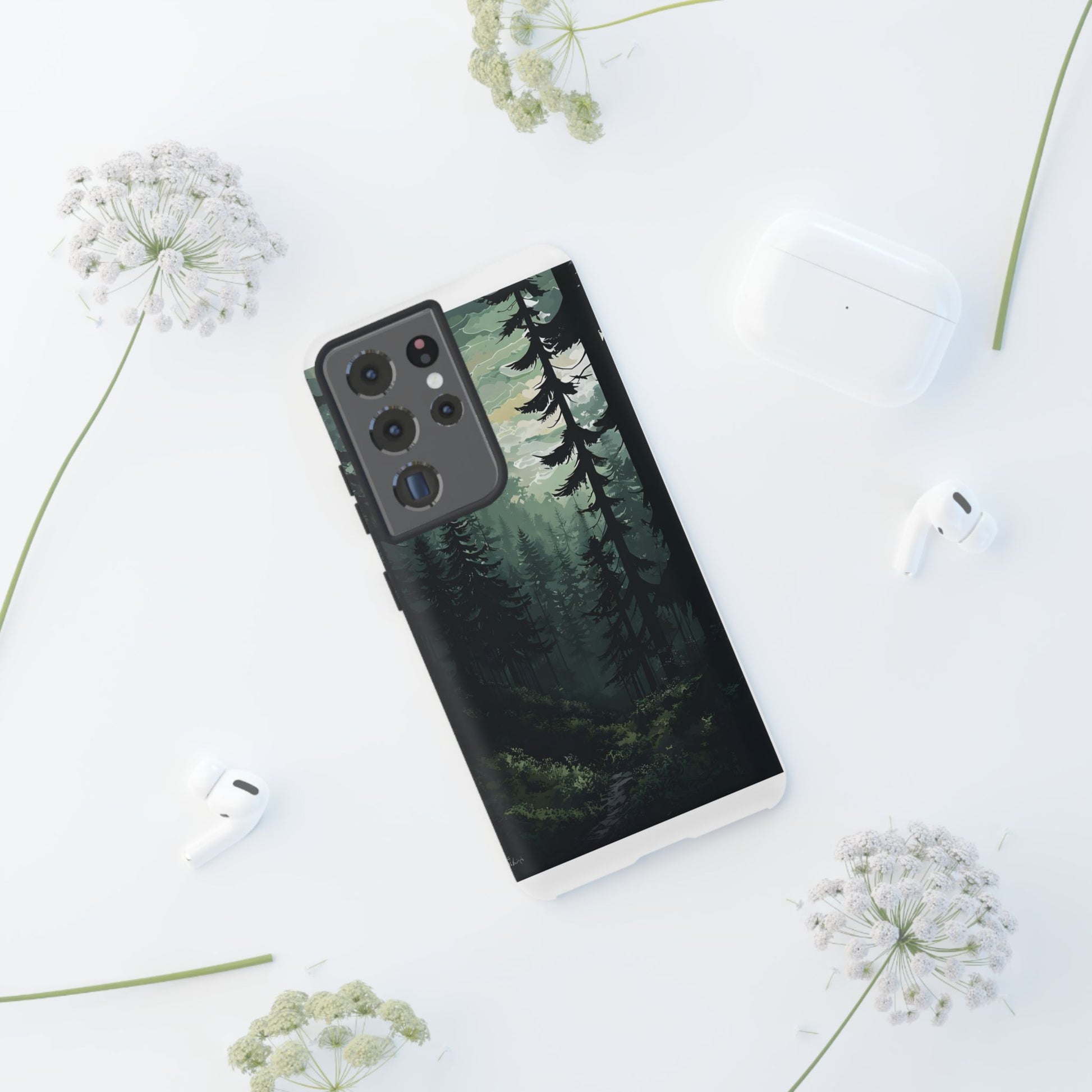 Phone Case, Serene Forest Landscape Digital Illustration Phone Case Cover, Tough Protective Cover, Unique Gift, Trendy