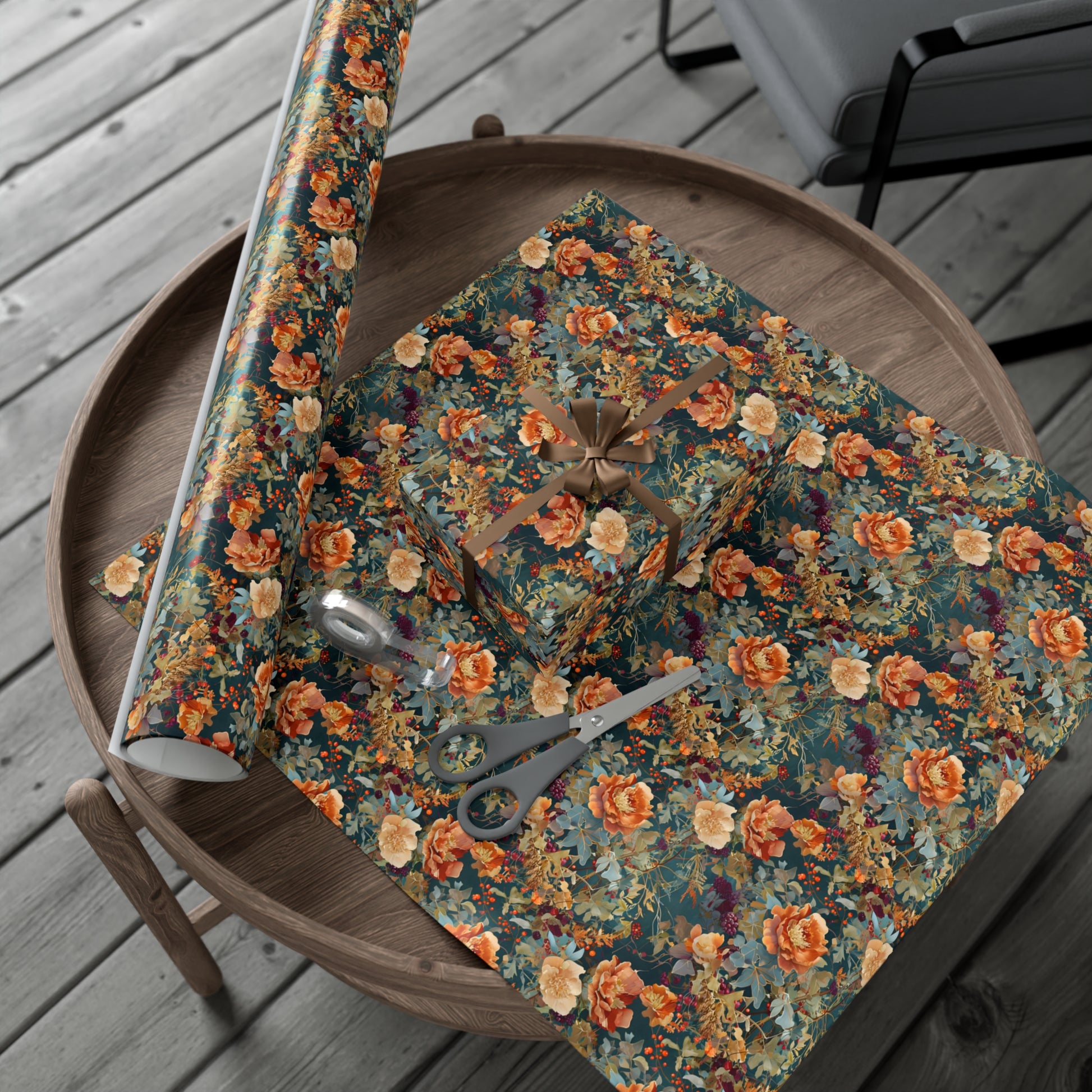 Gift Wrap Papers, Art Nouveau Floral Pattern, Autumn Hues, Wrapping Paper Roll, Holiday Gift Wrap, Eco-Friendly Gift Wrap