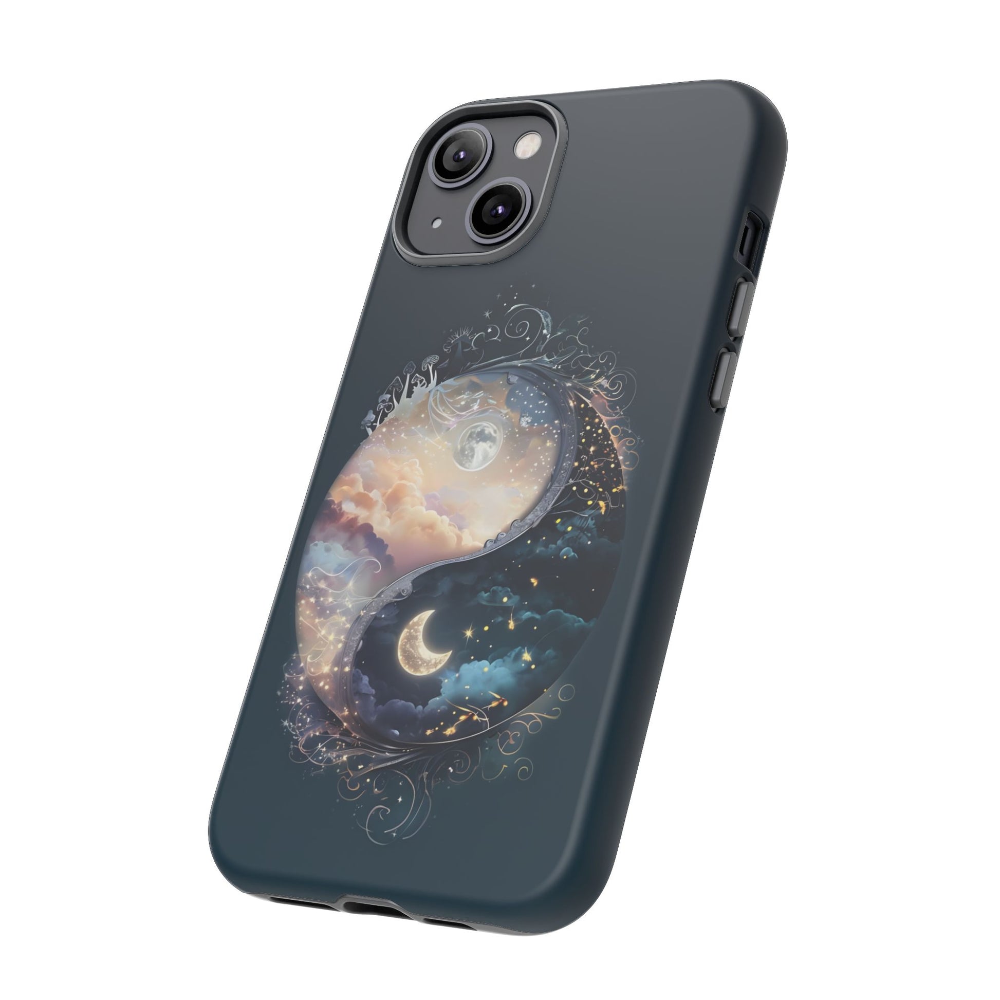 Phone Case, Yin-Yang Symbol Design, Whimsical Day Night Fantasy Print, Protective Cover, Tough Skin, Phone Accessories, Phone Protection