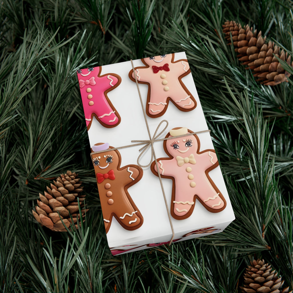 Wrapping Paper, Bougie Gingerbread Women On White Background - Gift Wrap Rolls, Eco-Friendly Gift Wrap, Holiday