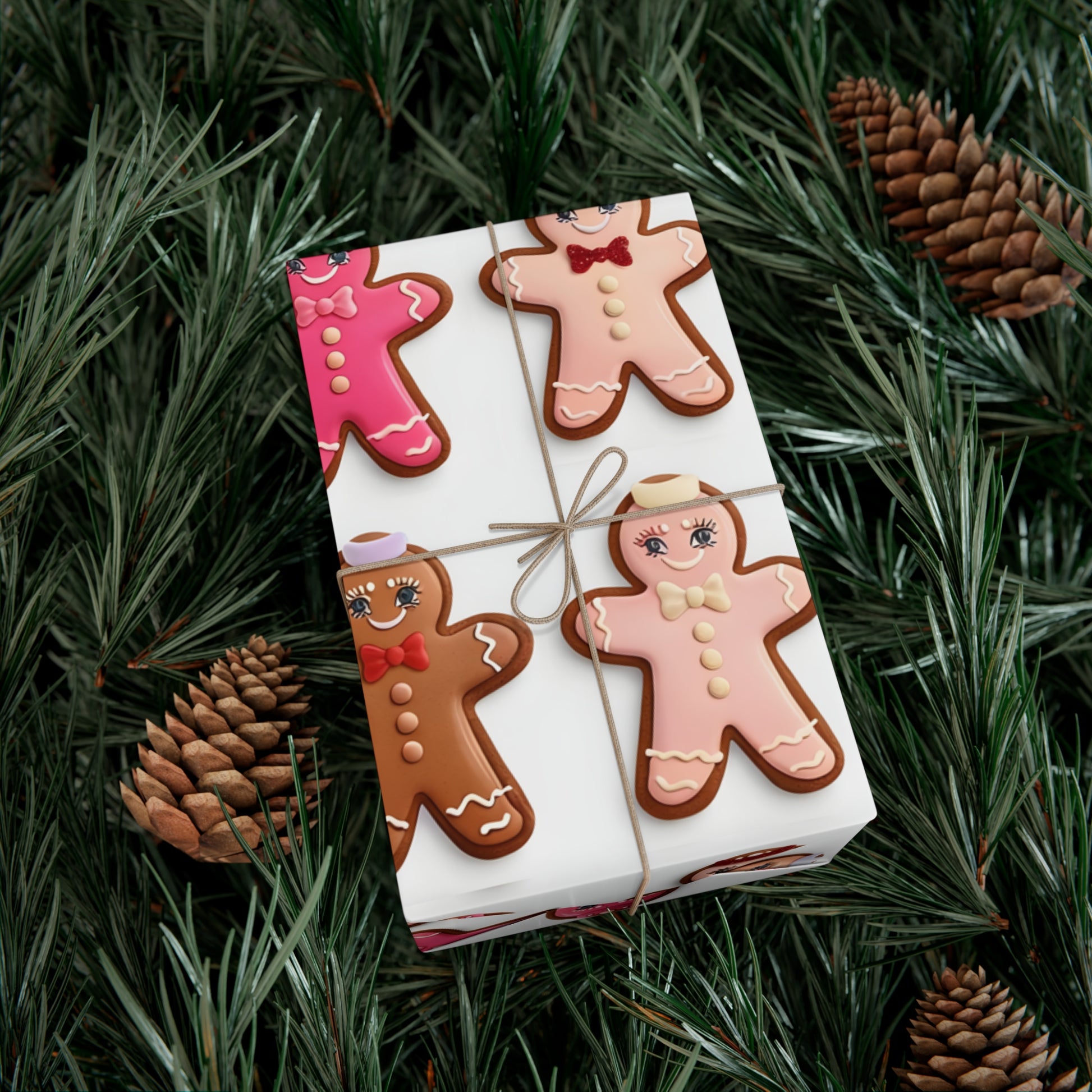 Wrapping Paper, Bougie Gingerbread Women On White Background - Gift Wrap Rolls, Eco-Friendly Gift Wrap, Holiday