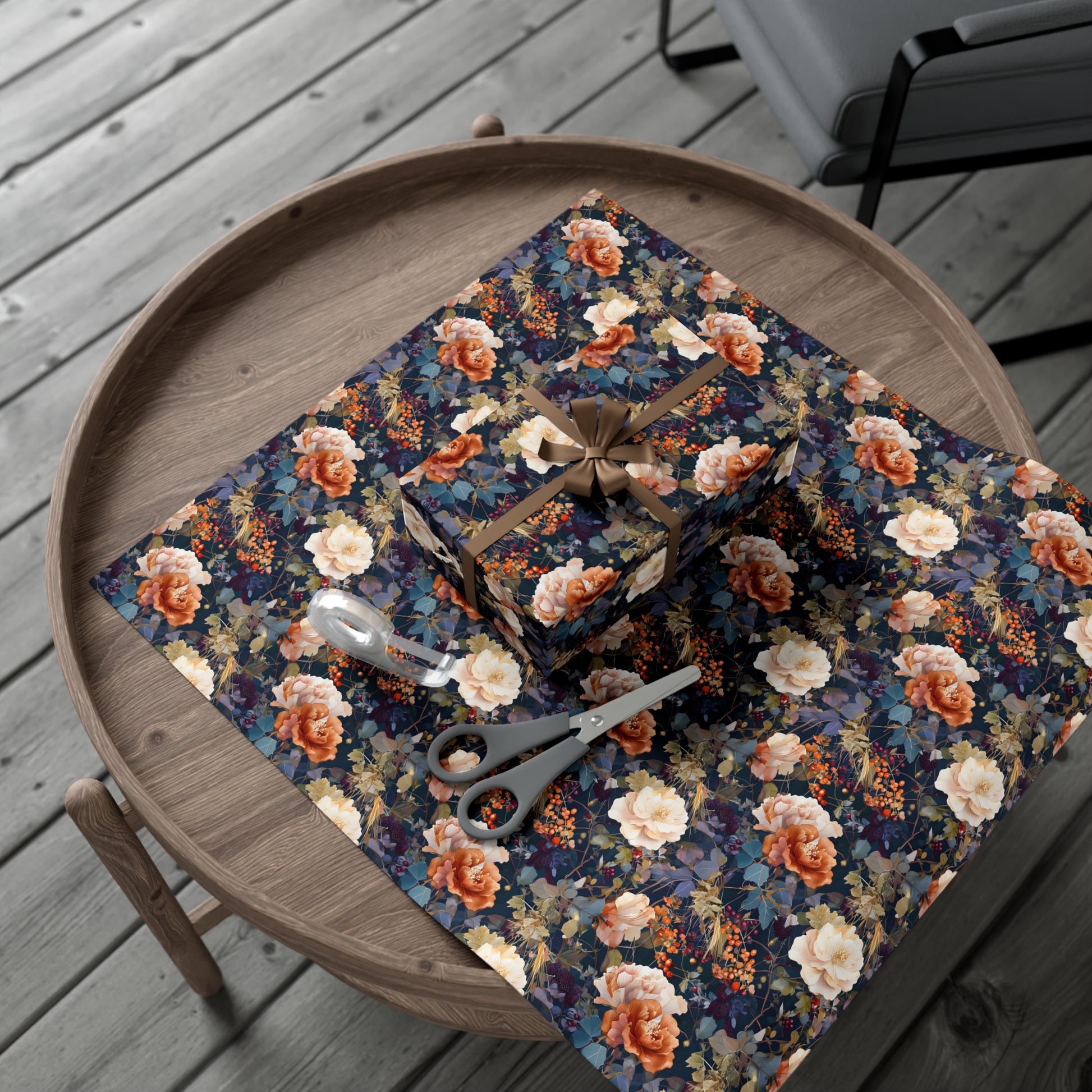 Gift Wrap Papers, Autumn Floral Gift Wrap, Art Nouveau Wrapping Paper, Intricate Fall Flower Pattern, Thanksgiving Gift Wrap, Holiday