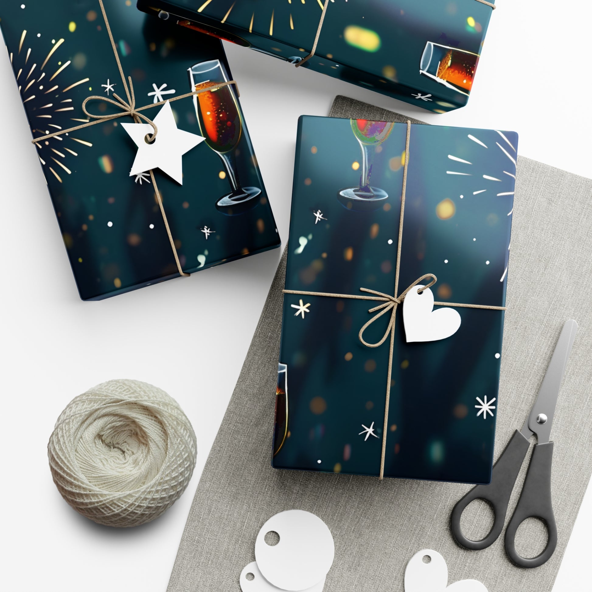 Gift Wrap Papers, New Year's Eve Celebration Pattern With Fireworks And Champagne, Wrapping Paper Roll, Holiday Gift Wrap, Festive